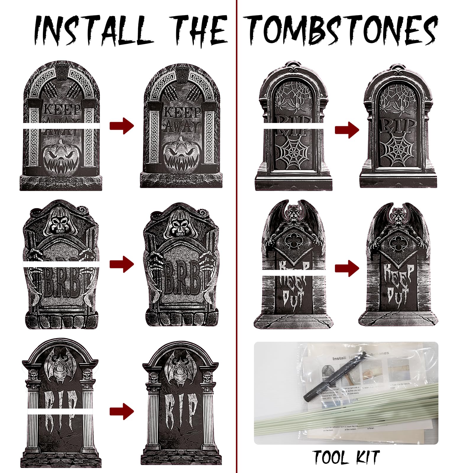 Pietre tombali di Halloween fai da te da 60 cm di grandi dimensioni, decorazioni per cimitero di Halloween, decorazioni per cimitero, decorazioni per cimitero, decorazioni di Halloween, per