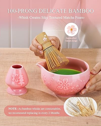 Miniatura 4 de Juego de batidor de matcha, juego de 6 piezas de matcha incluye cuenco de matcha con boquilla, batidor de bambú y cuchara con bonito encanto