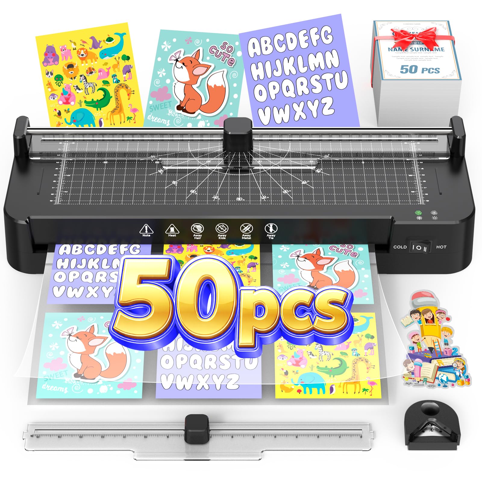 Photo 1 of 13 Inch Laminator Machine with Sheets 50pcs, Paper Trimmer Corner Rounder Scale Line, NTC Control 11x17 ABS Anti-Jam Dual Hot Cold Mode 90s Preheat Laminating Machine for A3A4A5A6 Teacher Home Office
