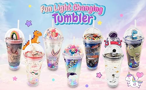 Miniatura 5 de Vasos de fiesta brillantes para niños, vaso mágico con luz LED que brilla en la oscuridad, botella de agua de 16 onzas con tapa y popote (sirena