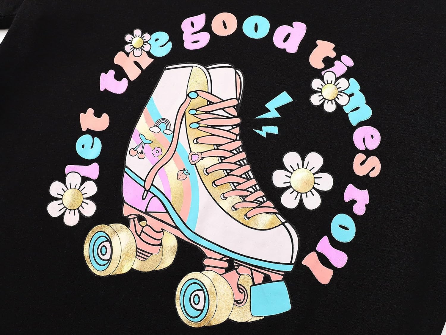 Long Sleeve T-Shirt for Girls - Cute Roller Skating, Cheetah & Smiling Face Print Top Kids Graphic Tees Size 6-18 - Image 3