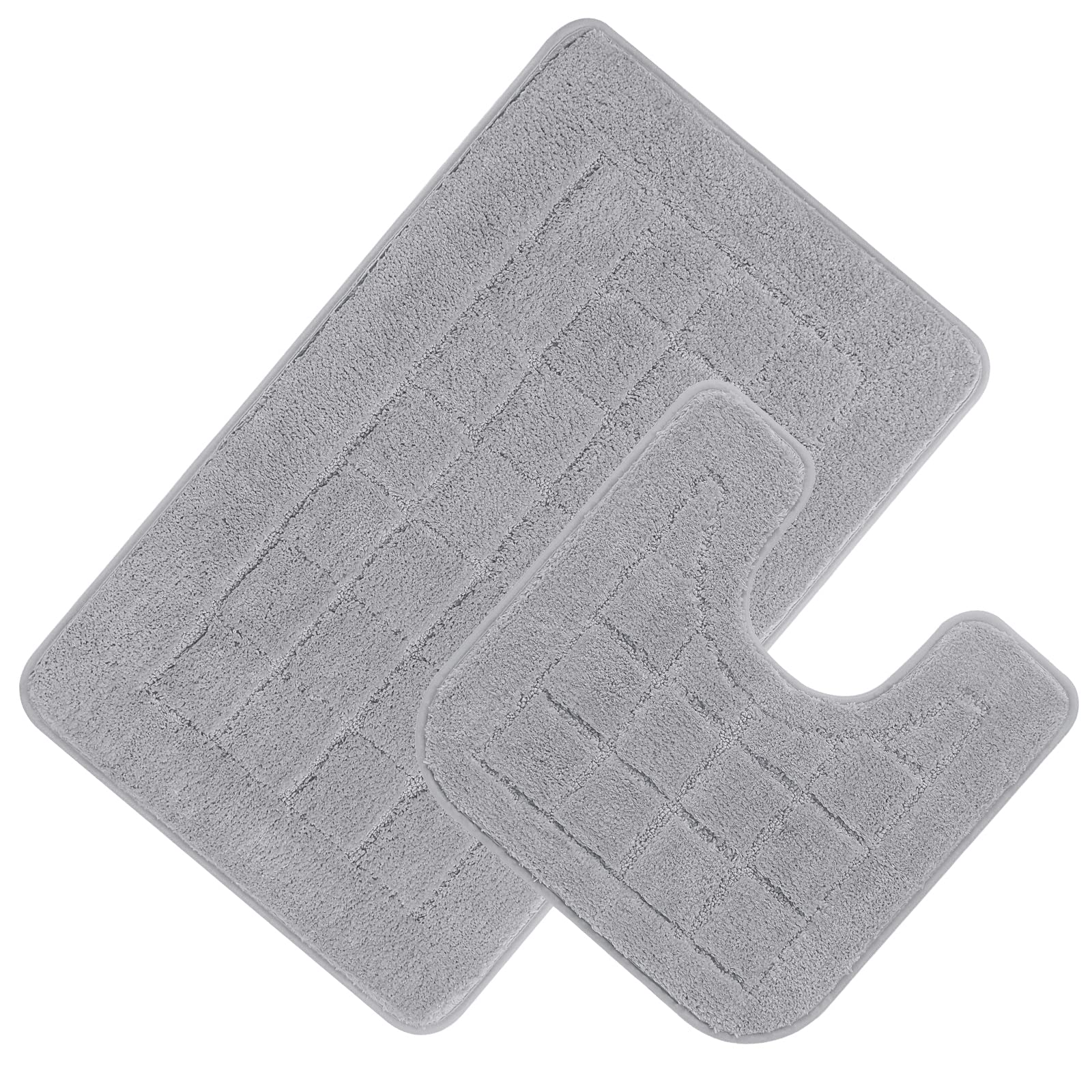 HEBE Bath Rug Set 2 Piece Grey Non Slip Bathroom Contour Rug Combo Microfiber Bath Shower Mat and U-Shaped Toilet Rug Machine Washable(21"x34"+20"x20"