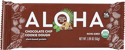 Aloha Barras de proteína orgánica de masa de galletas con chispas de chocolate, 0.45 onzas de proteína a base de plantas, certificado orgánico USDA,