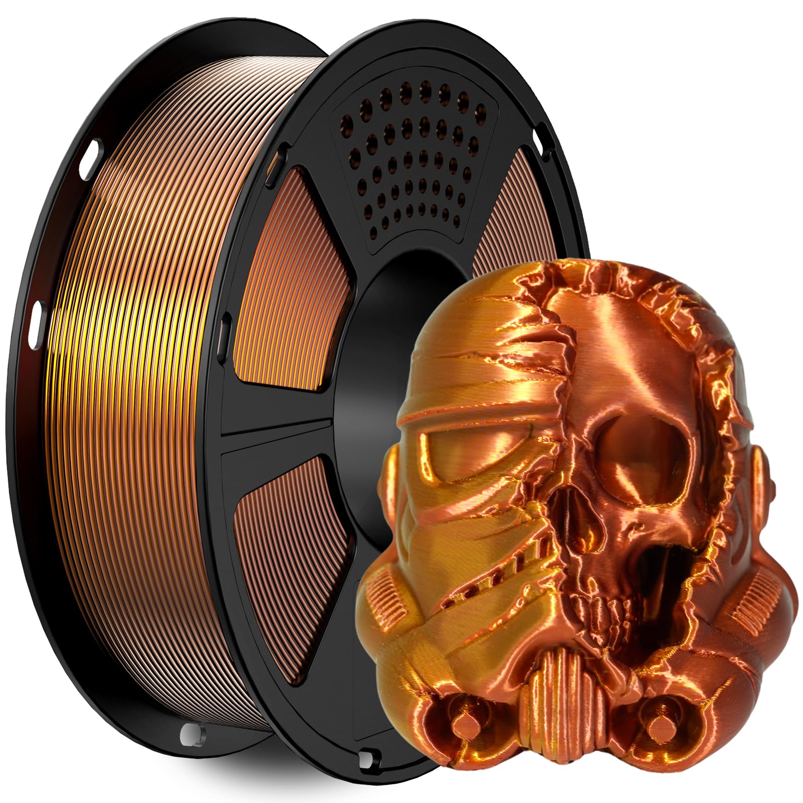 GIANTARM Zweifarbig Seiden PLA Filament 1.75mm(±0.02mm) 1kg, für 3D Drucker, 1 Rolle vakuumverpackt,glänzend Schöner Farbwechseleffekt,PLA Silk Dual color, Gold+Kupfer