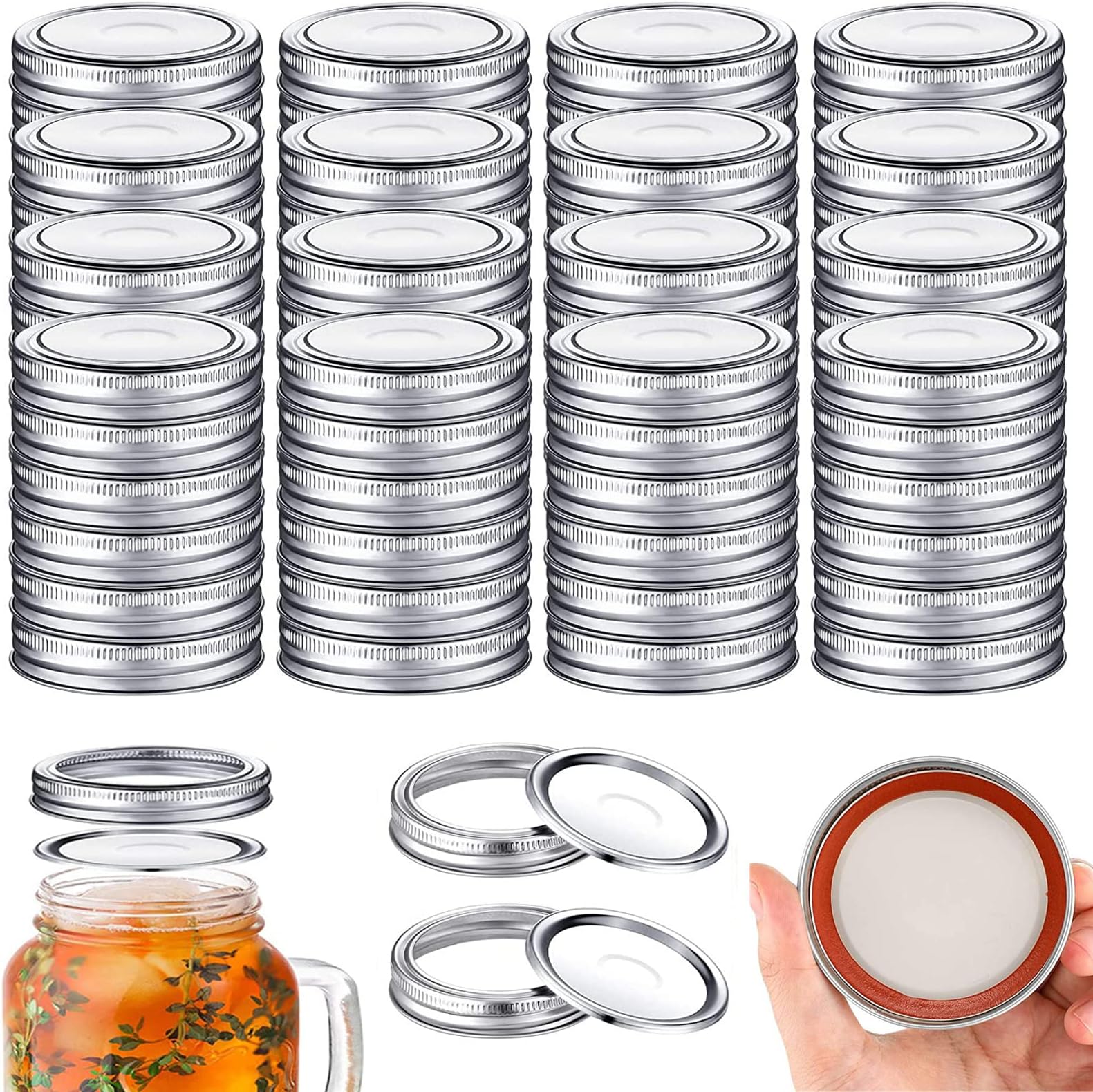 48 Pcs Lids & Bands for Mason Jar Regular Mouth SplitType