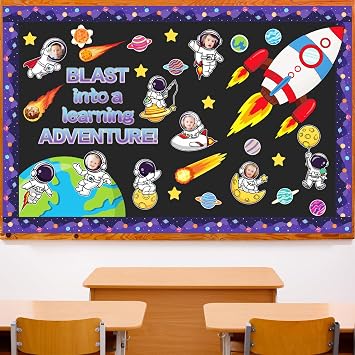 COCHIE Outer Space Bulletin Board Decorations Astronaut Space Themed Classroom Decoration Set Back to School Galaxy Decor Blast into a Learning Adventure Themed Party Supplies
