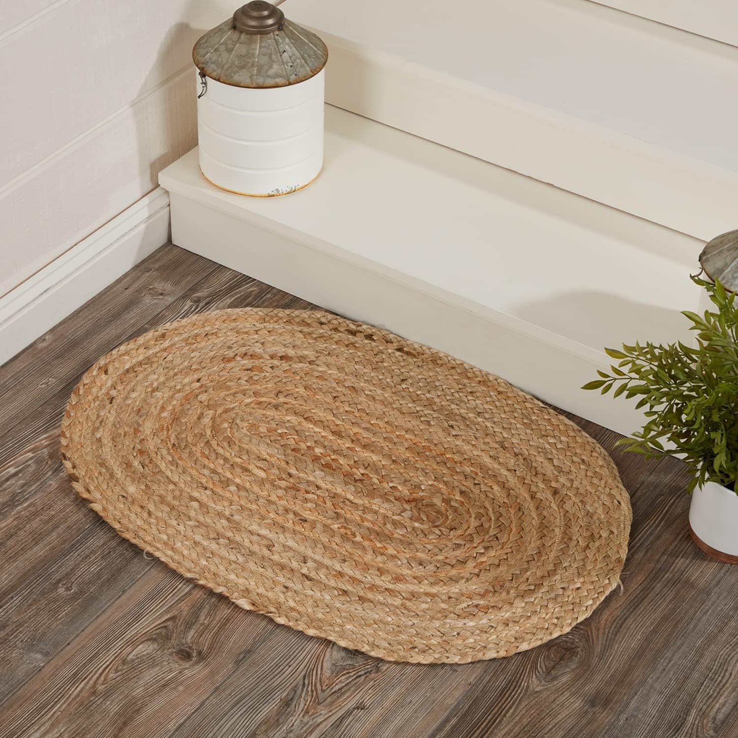VHC Brands Oval Jute Fiber Welcome Mat, Non Slip Area Rug, Natural, 20x30