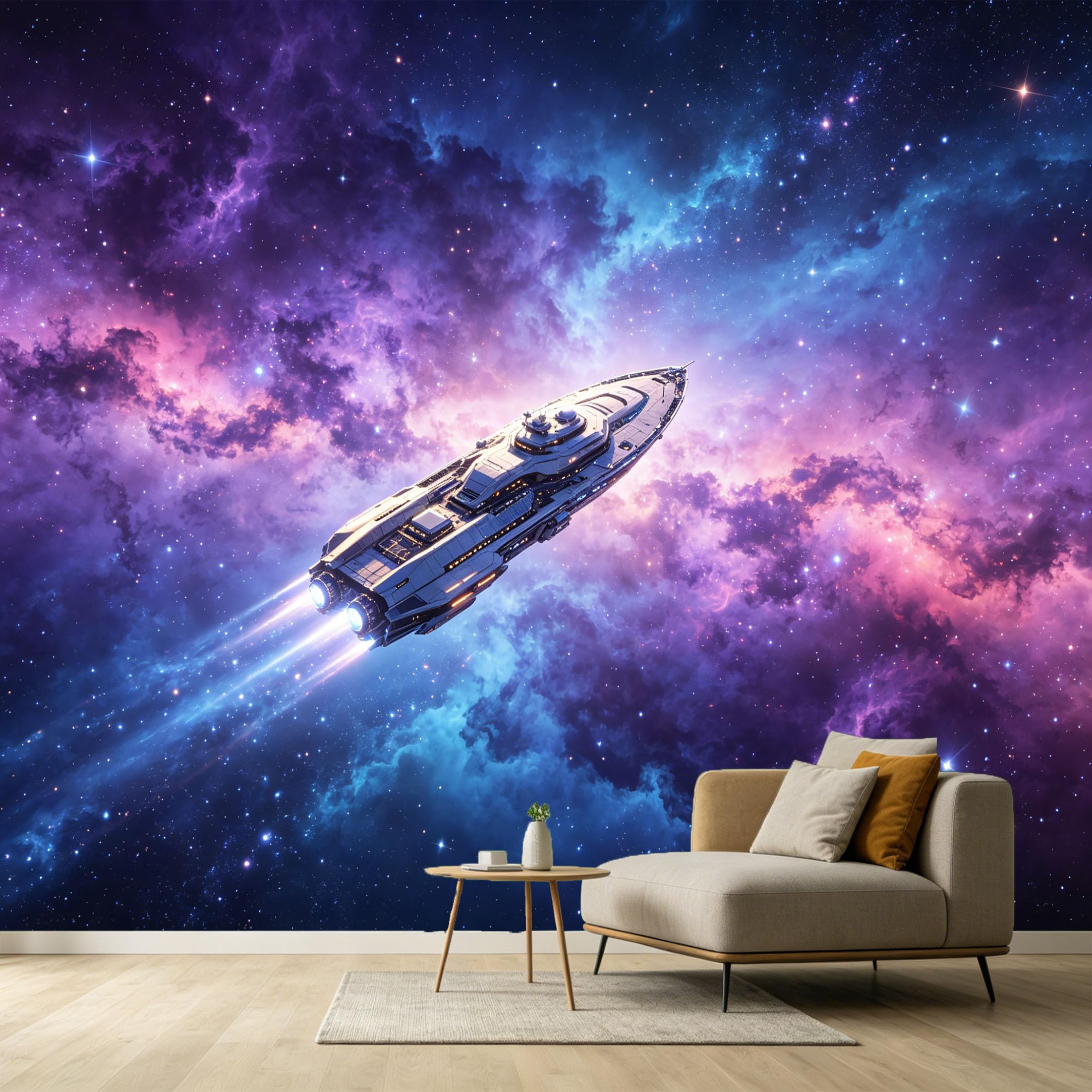 Custom Size Wall Murals Abstract Modern Cosmic Galaxy Nebula Spaceship SelfAdhesive Wall Fabric Removable Large Wallpaper for Photo Living Room