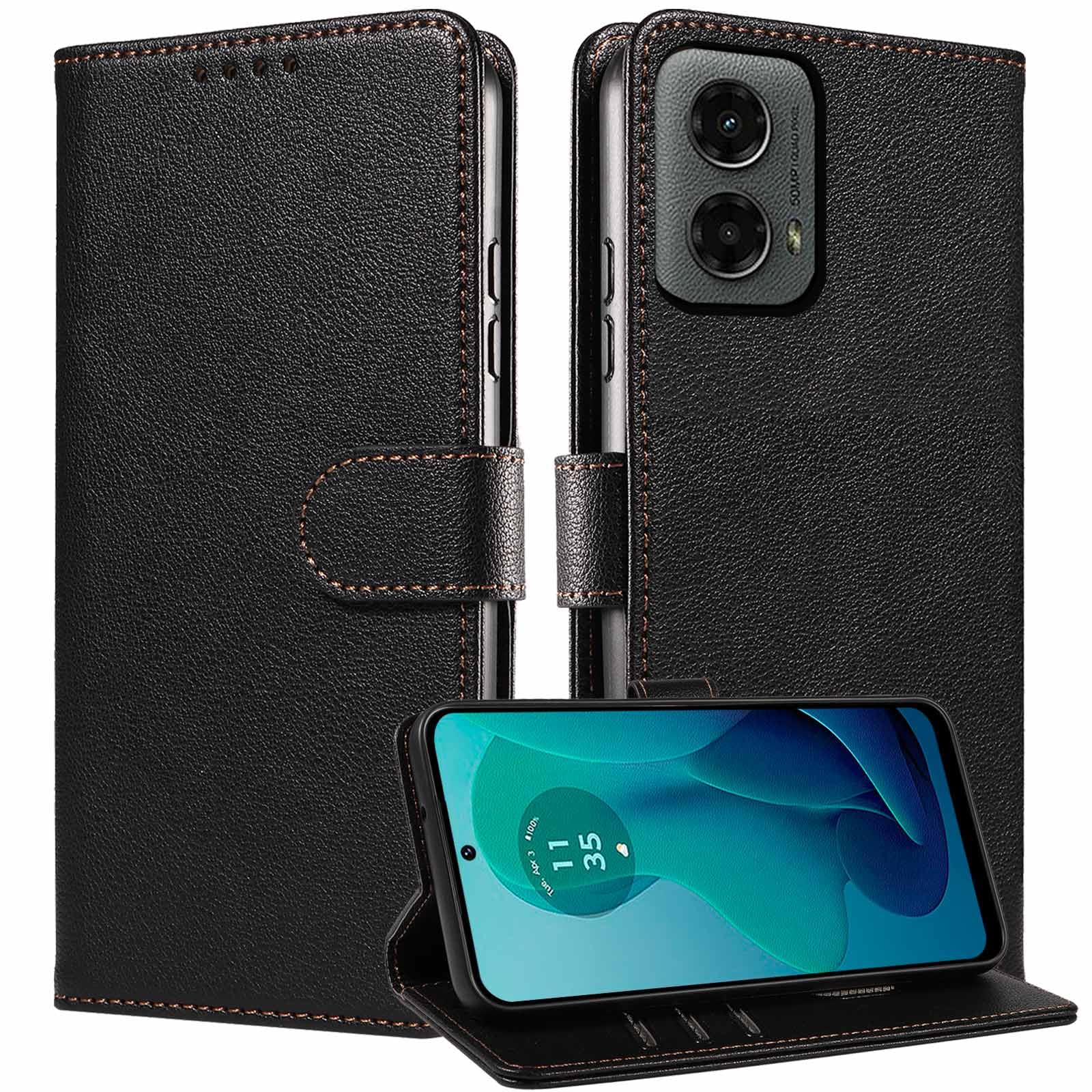 JanCalm for Moto G 5G 2024 Case Wallet,for Moto G Play 5G 2024 Phone Case,[RFID Blocking][Card Holder/Cash Slots][Kickstand][Magnetic Clasp] Leather Protective Folio Flip Cases (Black)