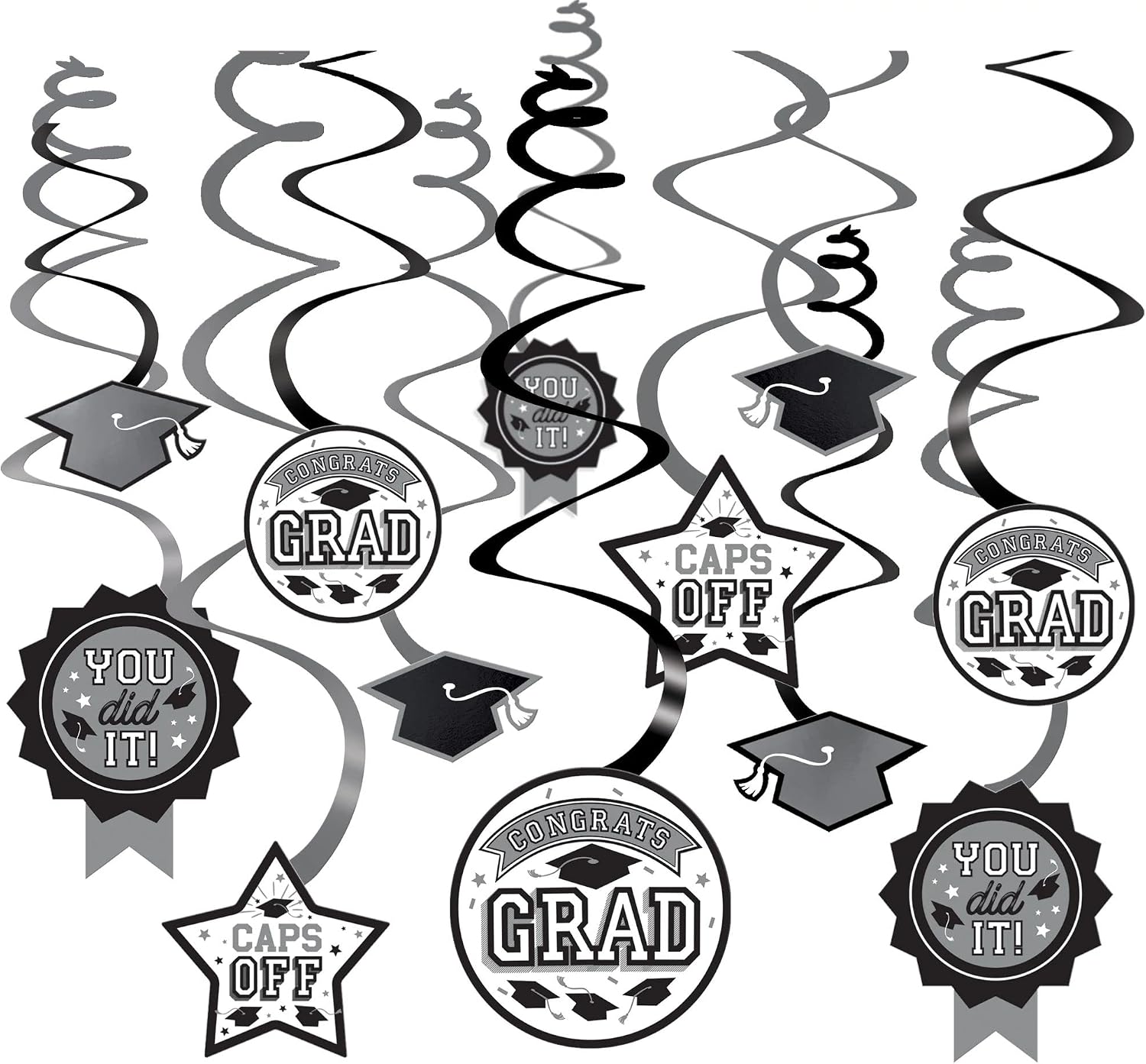 Royal Blue Grad Paper Swirl Decorations (Pack of 12) - 5" & 7" - Perfect for Graduation Parties and Celebrations