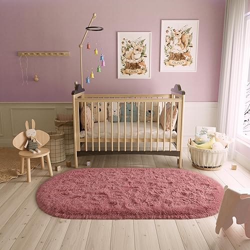 Miniatura 104 de LOCHAS Alfombra esponjosa para dormitorio, 2.6 x 5.3 pies, alfombra lanuda para dormitorio, mesita de noche, alfombra ovalada suave para sala