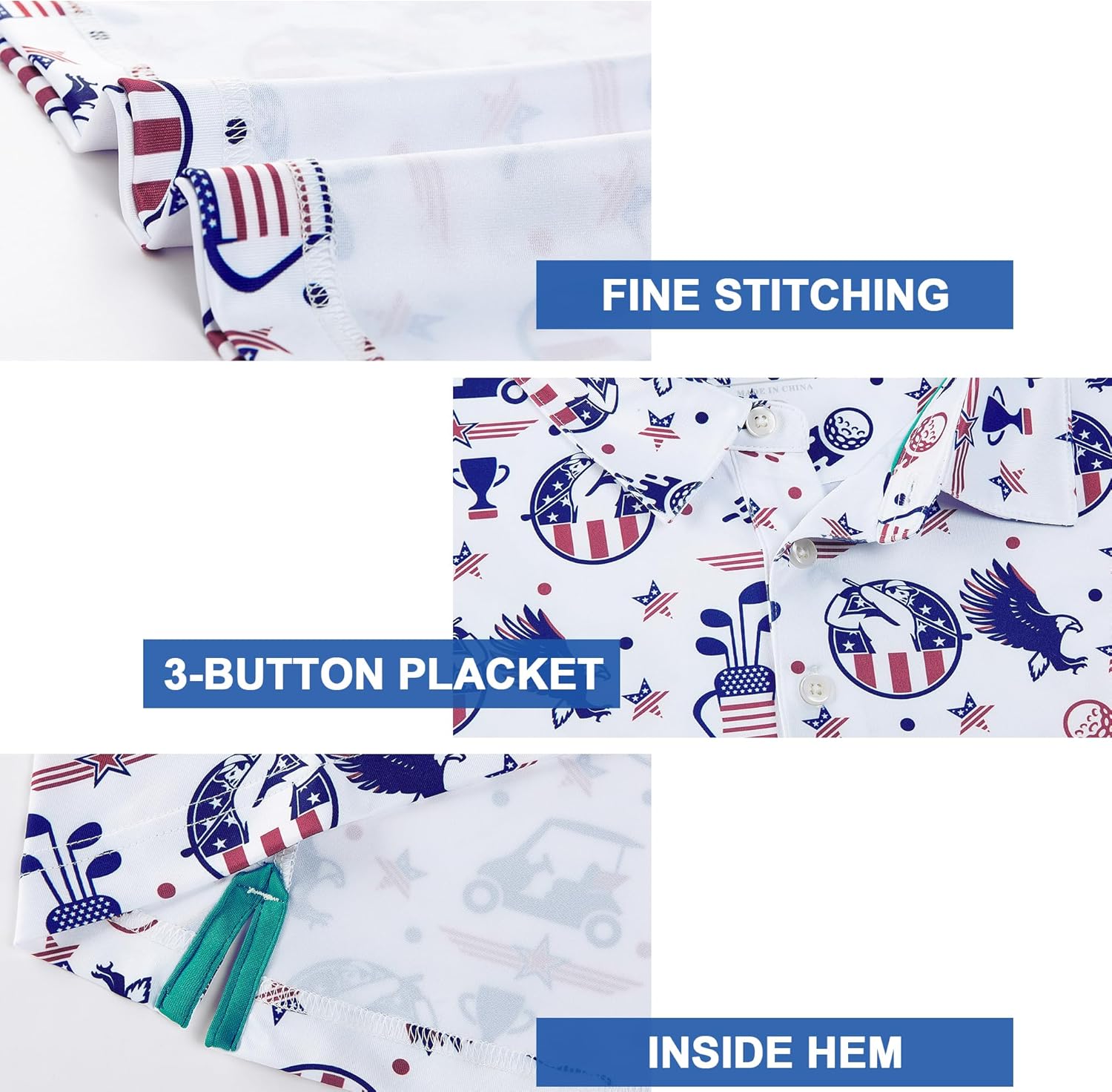 Mens Golf Shirt Moisture Wicking Dry Fit Print Performance Short Sleeve Polo Shirts for Men - Image 6