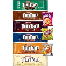 Sampler Tim Tam Chocolate Cookies & Snacks 6 Packs Assortments - 1 Dark Mint, 1 Original, 1 Dark, 1 Double Coat, 1 Chewy Caramel, 1 White & Bongo, Twisties & UFO'S