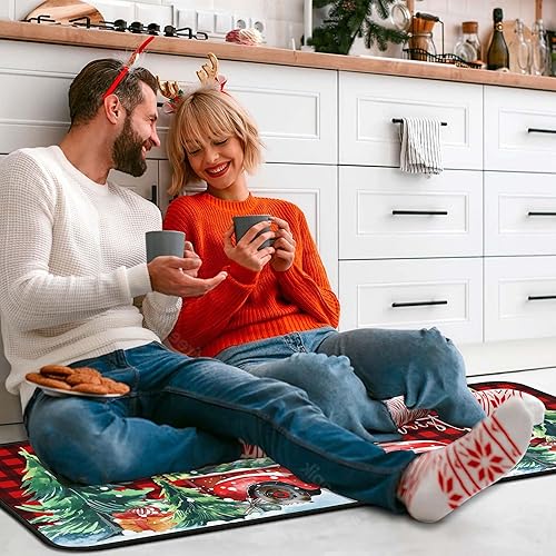 Miniatura 7 de Juego de 2 alfombras y tapetes de cocina de Navidad, decoraciones navideñas para el hogar, tapete de cocina navideño, decoración de Feliz Navidad,