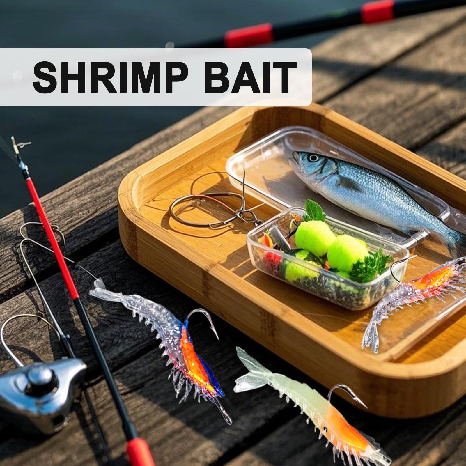 20 Leurres Souples Crevettes 4cm – Appâts Pêche Silicone Avec Hameçons – 1,3g