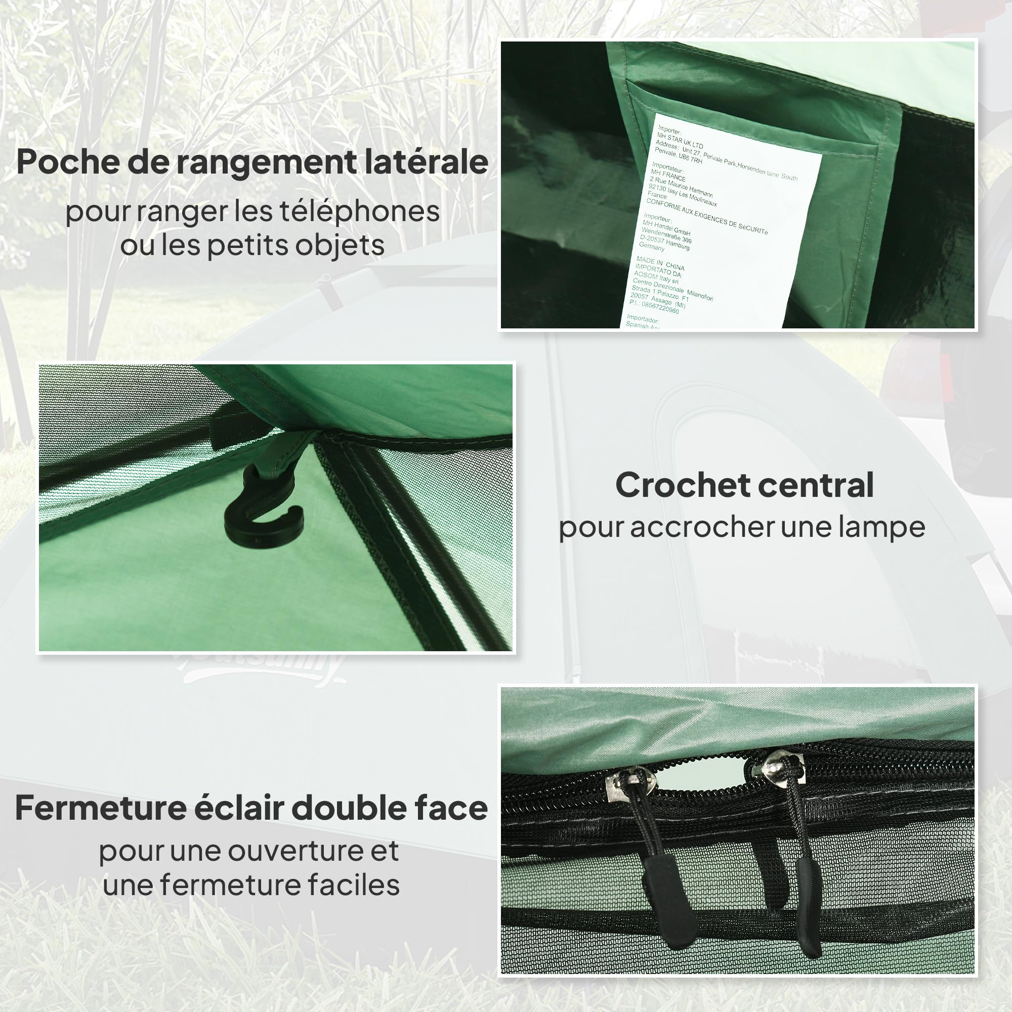 Outsunny Tente de Camping 2 Personnes Camouflage Tente dôme légère ventilée Facile à Monter avec Portes zippées, Poche de Rangement Sac de Transport Inclus Oxford