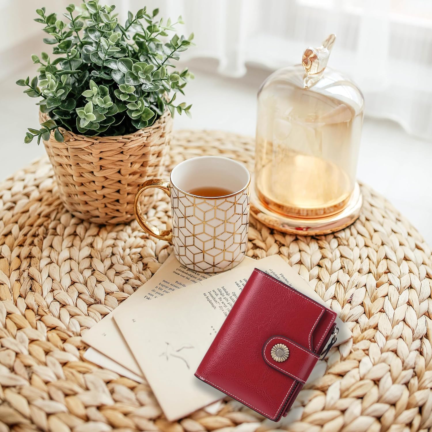 Personalized Customized Small Wallet,Engraved Name Leather Wallets Bifold Card Holder RFID Blocking with Zipper Coin Pocket Purse For Women (Wax-Red) - Image 8