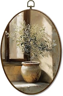 JQF Vintage Rustic Olive Tree Oval Wall Decor, Botanical Still Life Oval Canvas Wall Art, Farmhouse Country Cottagecore Antique Framed Prints Hanging Decor for Home Bedroom Living Room, 8.5x11.5 Inch