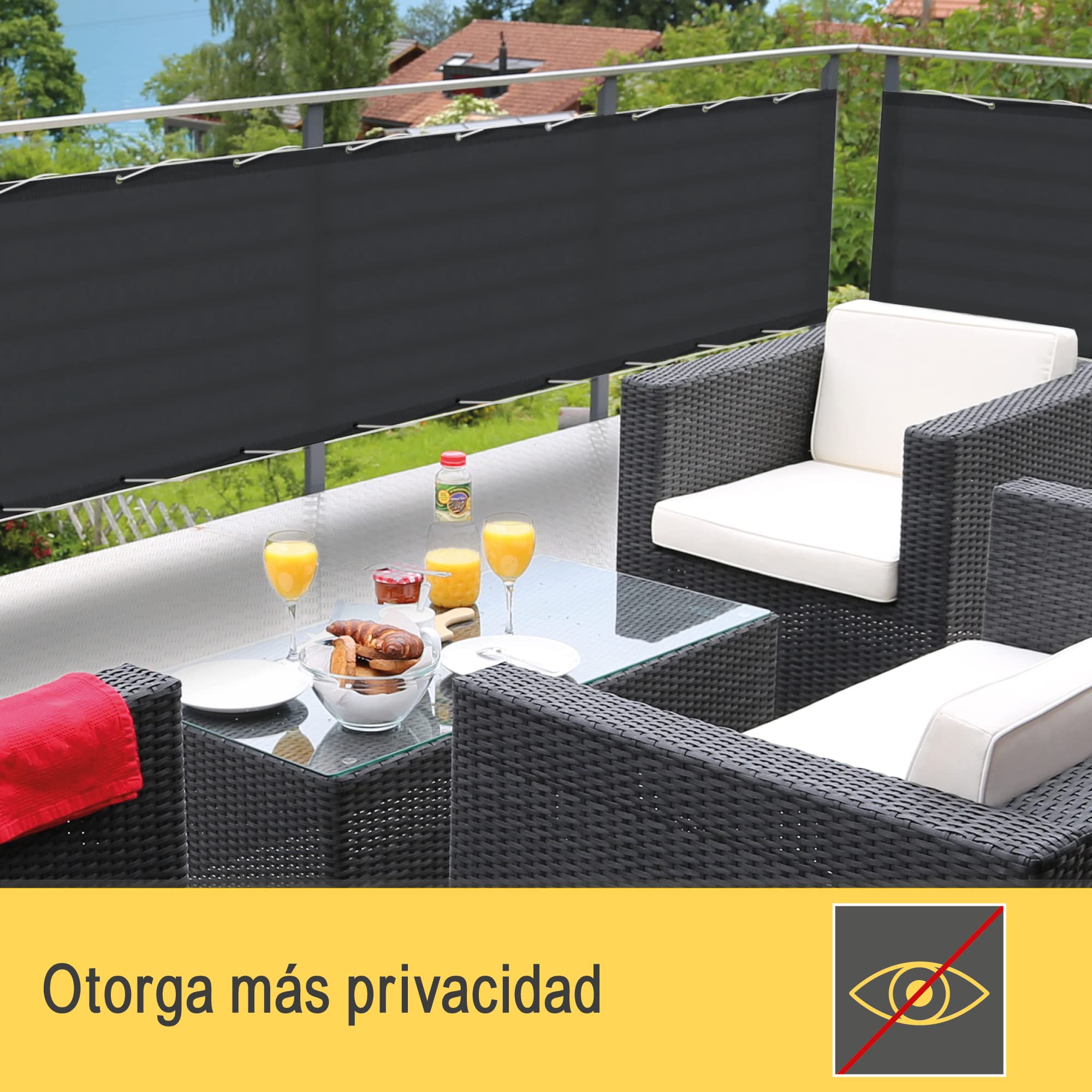Sol Royal Malla ocultacion Mallas Protección Visual Balcon SolVision PB2 PES Pantalla Opaca 300x90 cm Antracita balcón privacidad con Ojales Cuerdas