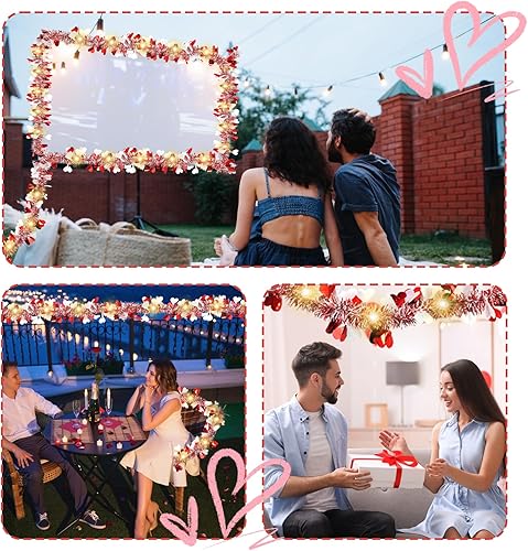 Miniatura 6 de YEXEXINM Guirnalda LED de oropel de corazón de San Valentín de 65.6 pies, guirnaldas de San Valentín con luces para bricolaje, chimenea, ventana,