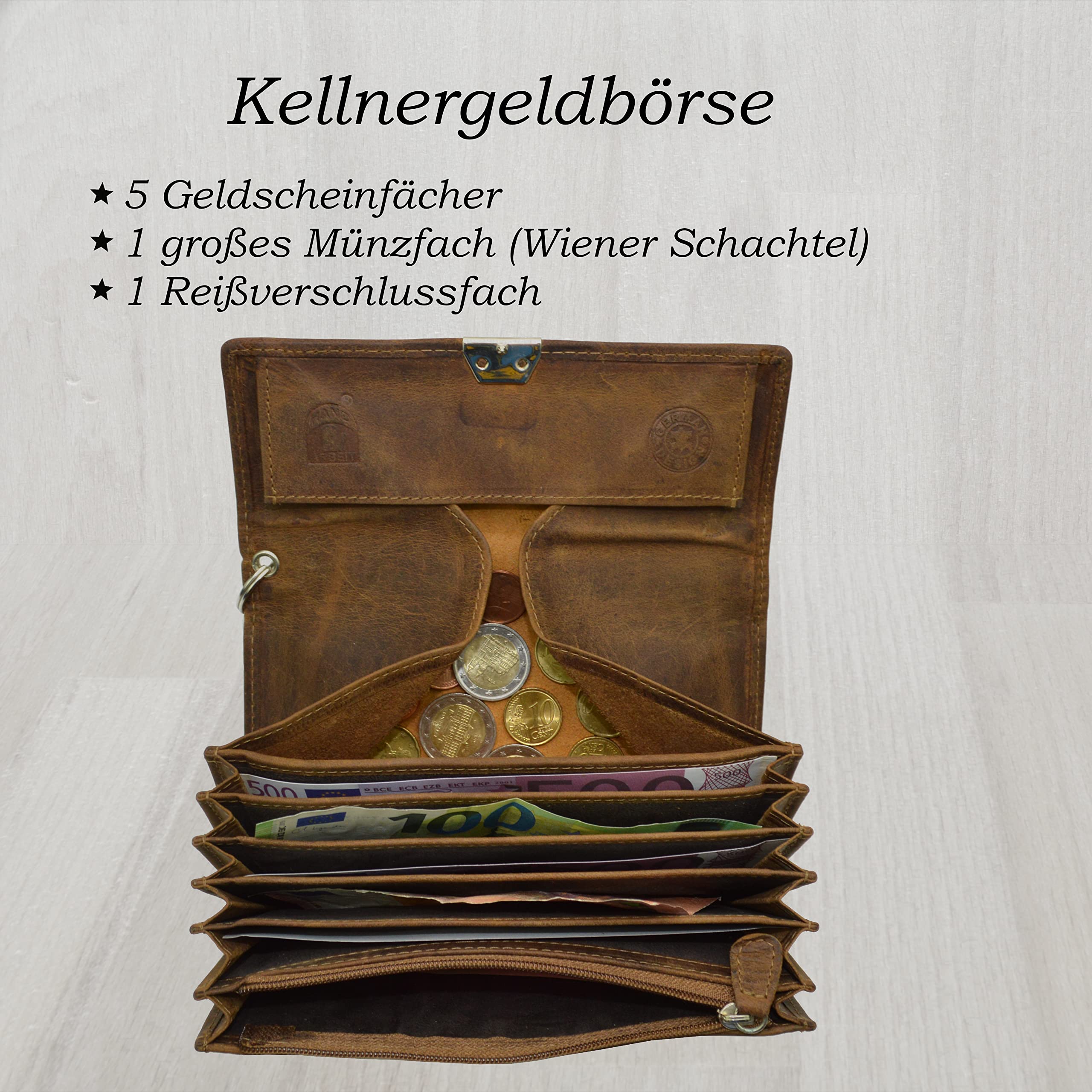 flevado Gastronomie Unisex Kellnerset Echt Leder Muster Stufenverschluss Gastronomie (braun)