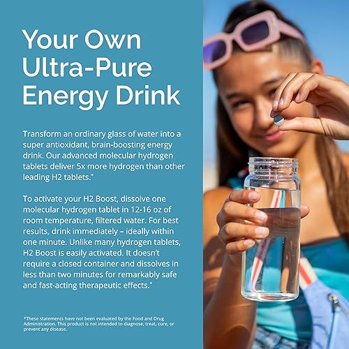 Miniatura 6 de BRAINMD H2 Boost Molecular Hydrogen - 30 tabletas - Potenciador antioxidante del agua - Vegano, sin gluten - 30 porciones