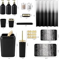 Vista 7 de Juego de baño de 32 piezas con cortina de ducha y alfombras, accesorios de baño negros, juego de cortina de ducha, juego de alfombras de baño