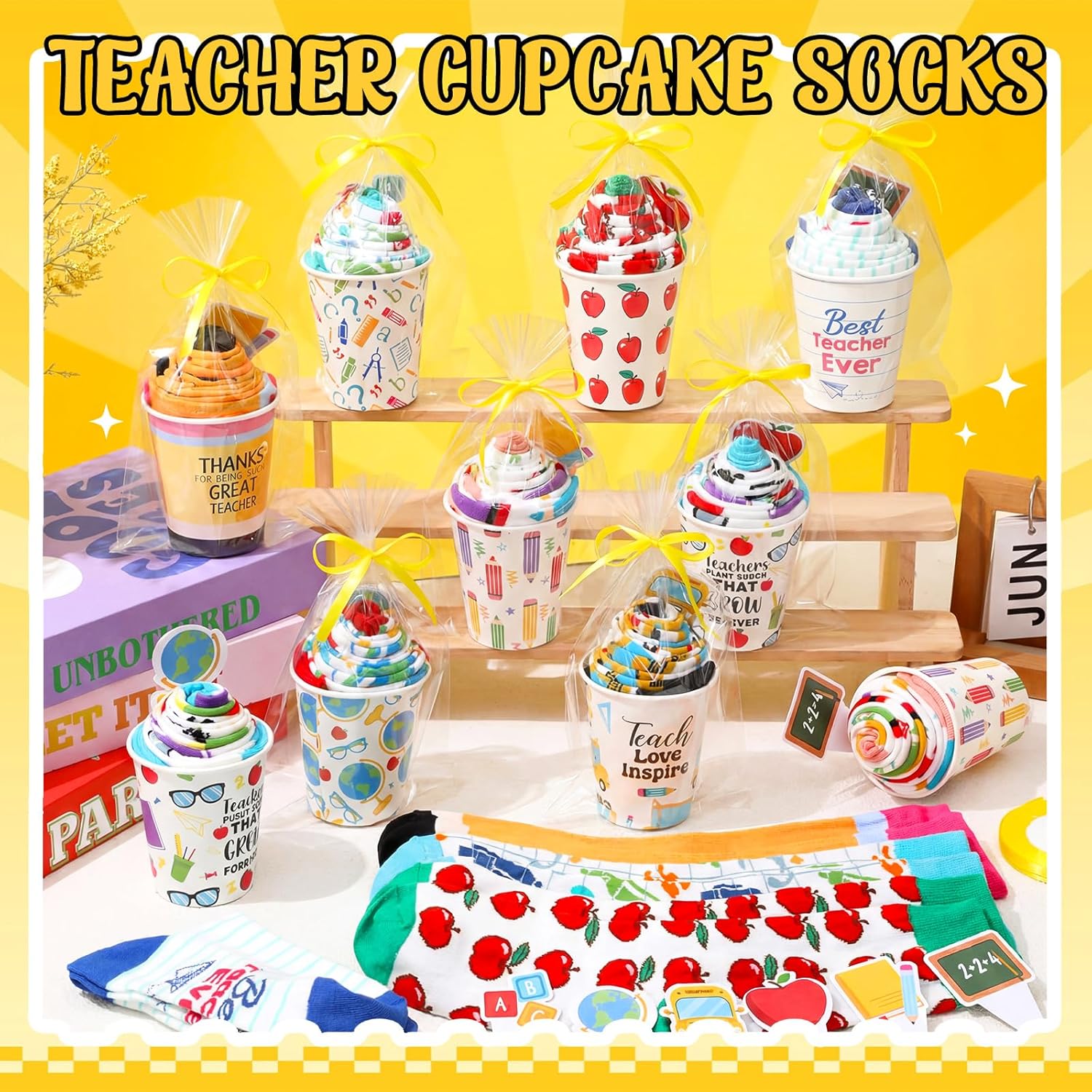 Cutecrop Nurses' Day Teachers' Day Cupcake Fuzzy Socks Bulk with Cards for Women Nurses Teachers DIY Gifts