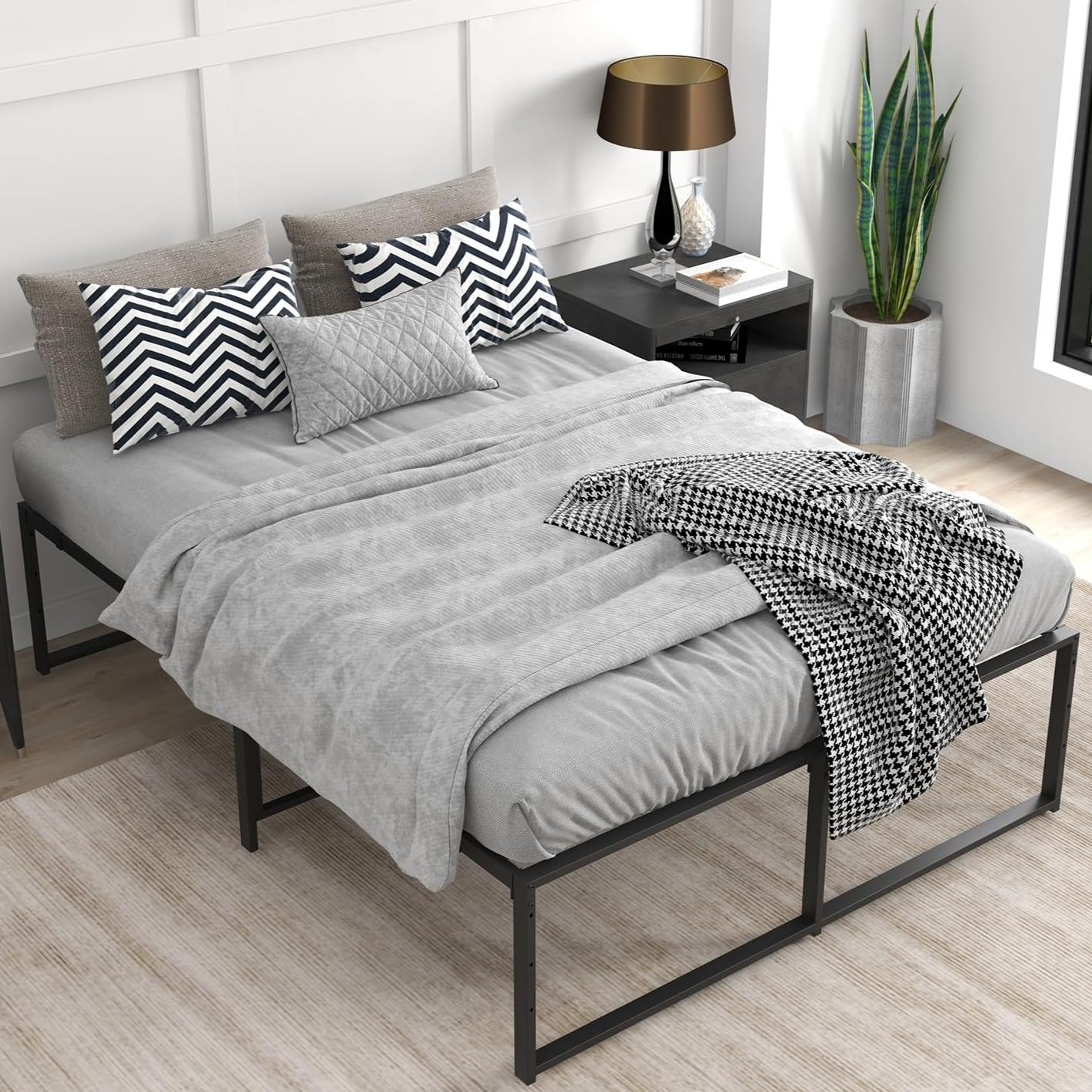 SLEKVERSA 14 Inch Metal Queen Size Bed Frame, 3 in 1 Black Bedframe Platform with No Box Spring Needed, Easy Assembly, Mattress Foundation, Under Bed