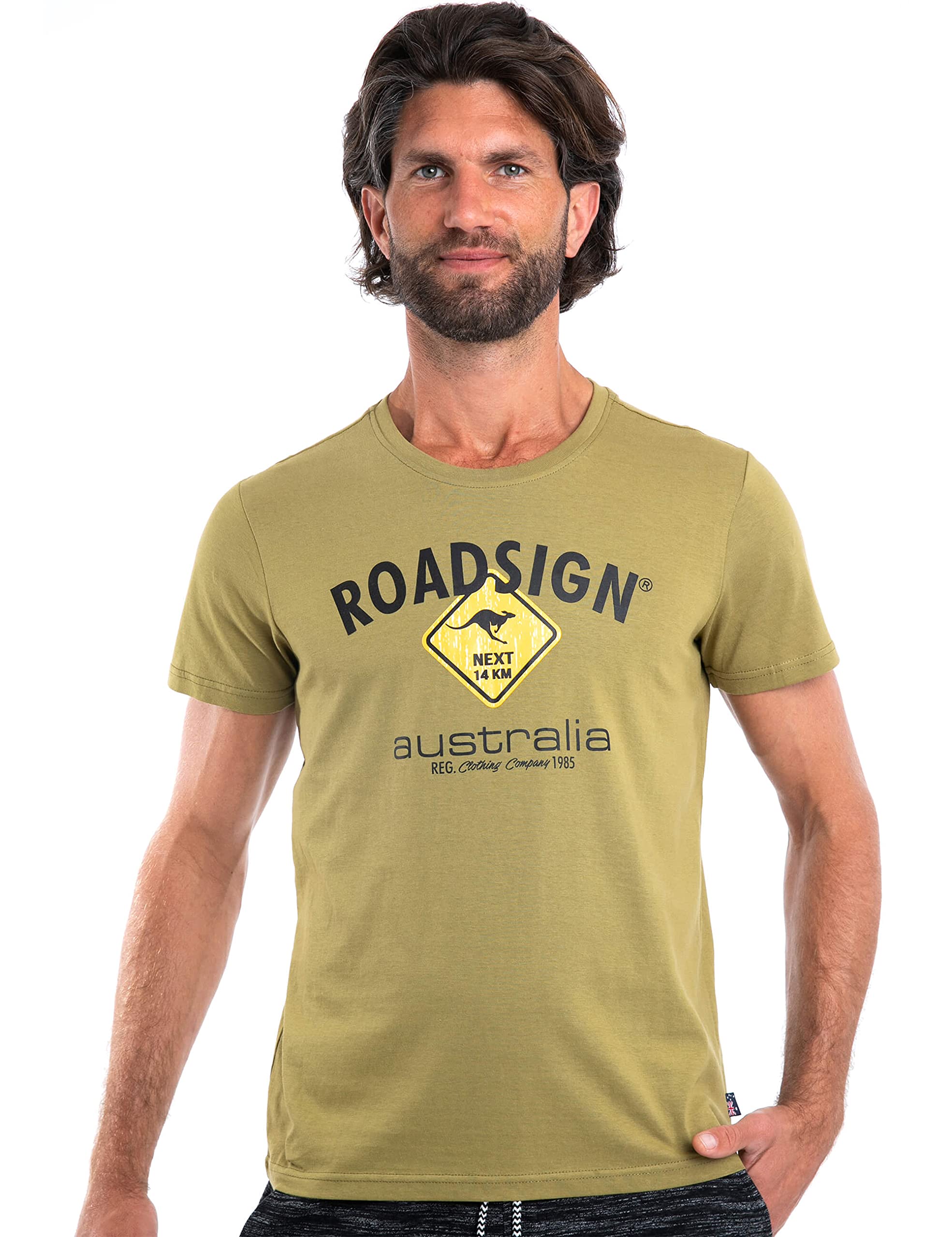 ROADSIGN australia Herren T-Shirt mit Logo-Aufdruck und Rundhalsausschnitt, 100% Baumwolle