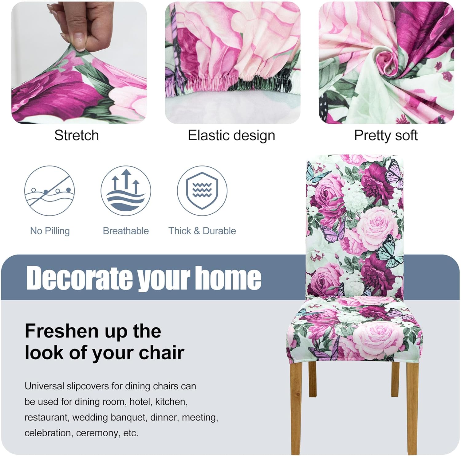 BIETYONE Chair Covers,Dining Room Chair Covers Set of 6,Stretch Kitchen Chair Cover,Washable Dining Chair Cover,Parsons Chair Slipcovers Protective,for Home,Restaurant,Banquet