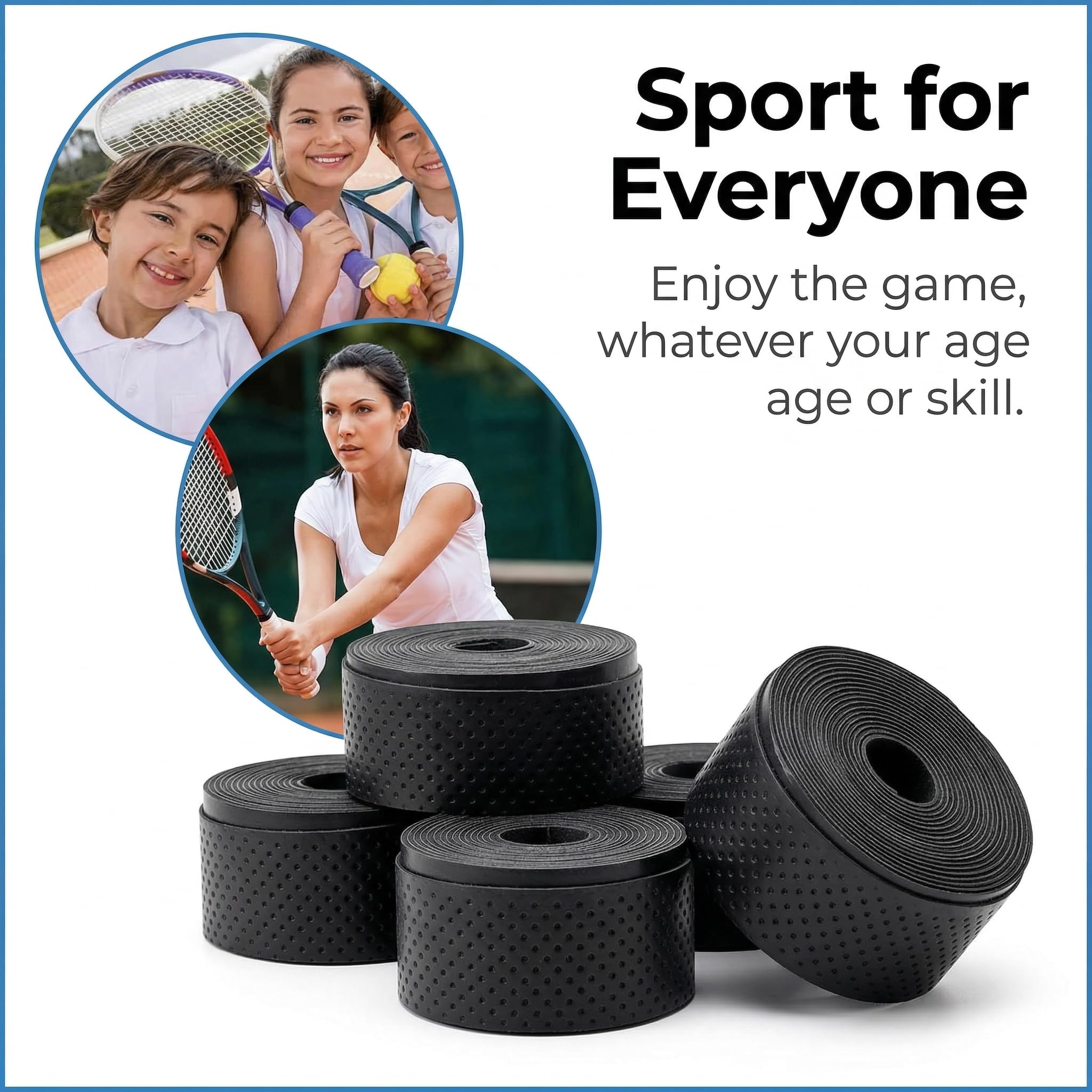 Grip Raquette Tennis, Grip Raquette Badminton et Surgrip Tennis en Matériau PU, Bande Antidérapante Raquette Squash et Grip Padel avec Absorption Transpiration, Ruban Noir de Sport 8 Pièces