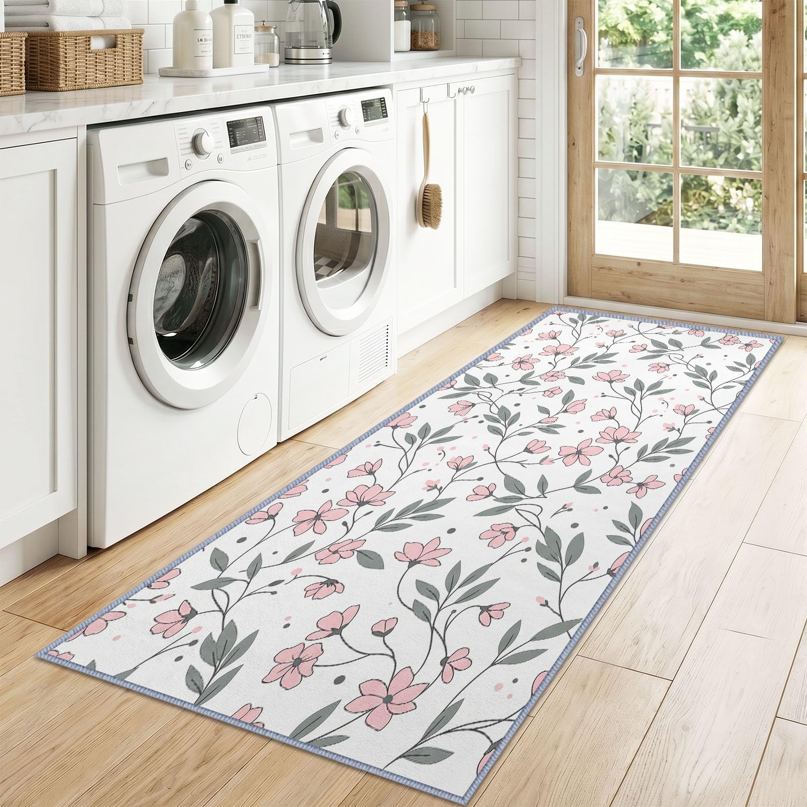 Acquarelle Florale Nordic - Tappeto da corridoio antiscivolo, 80 x 180 cm