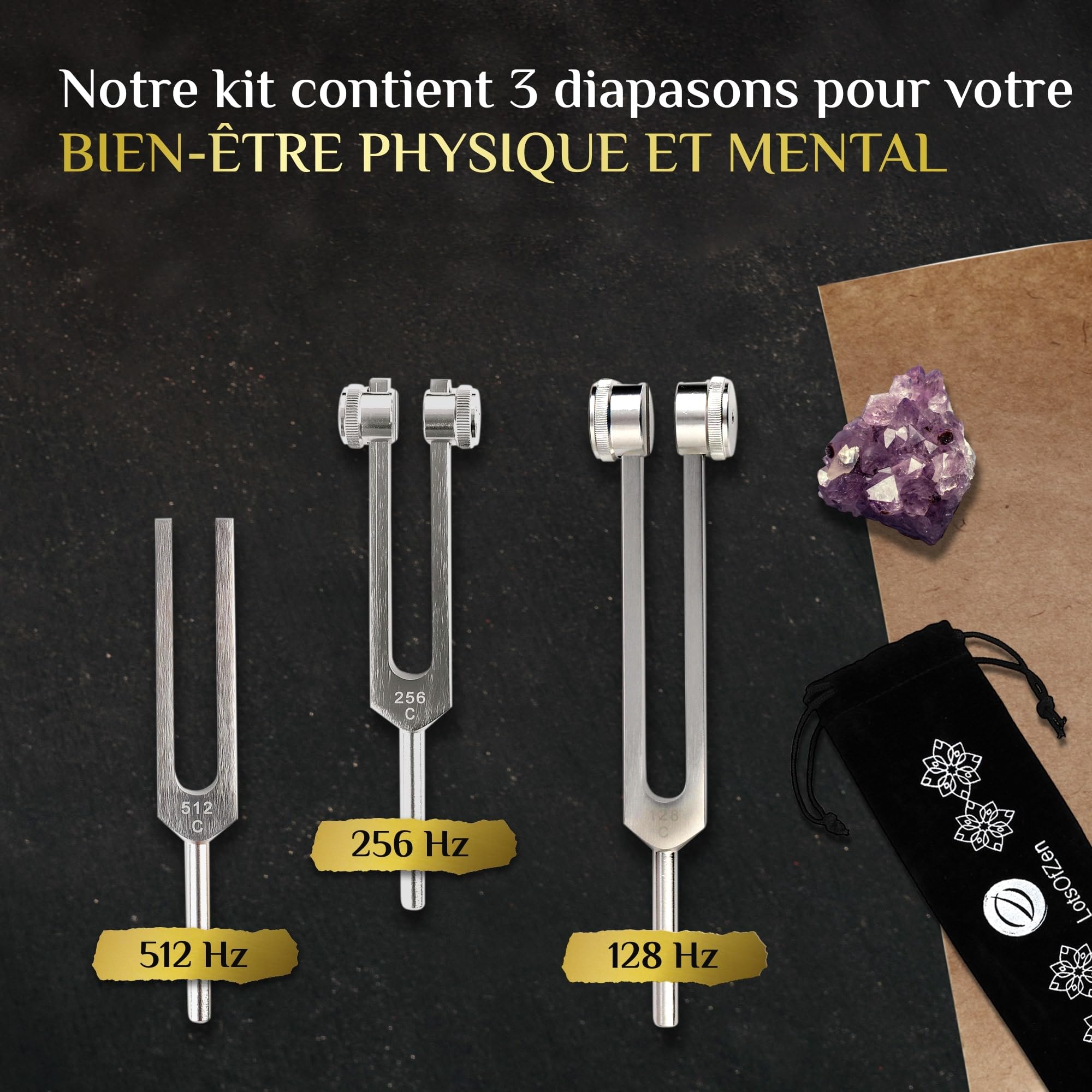 Diapasons médicaux 128Hz 256Hz 512Hz pour guérison chakras yoga méditation