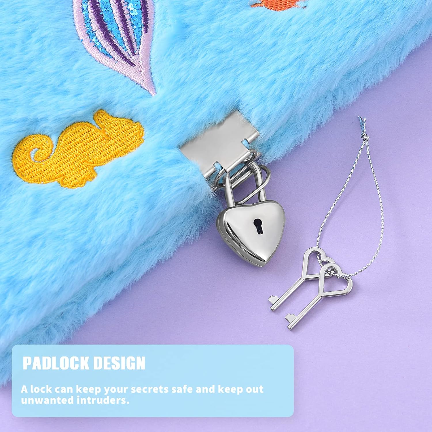 WERNNSAI Plush Mermaid Notebook - Sparkly Embroidery Girls Diary with Lock Journal for Kids Girls Birthday Christmas Valentine Gift Travel School A5 Secret Diary Writing Drawing Notepad : Toys & Games