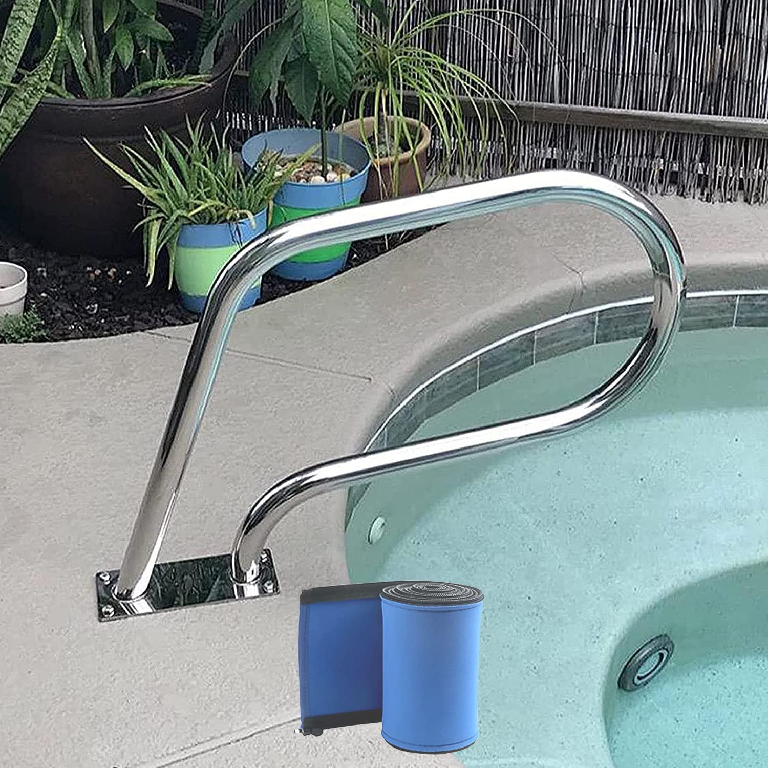 Barandilla de acero inoxidable para piscina, agarre antideslizante, barandilla de seguridad fácil de instalar para un acceso seguro y mayor estabilidad en piscinas y jacuzzis