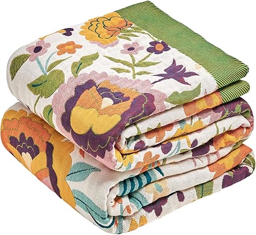 Miniatura 26 de Manta de arrullo Boho - 50"x60" 100% algodón ultra suave y ligera, manta de otoño de 4 capas transpirable, mantas de muselina para cama y sofá,