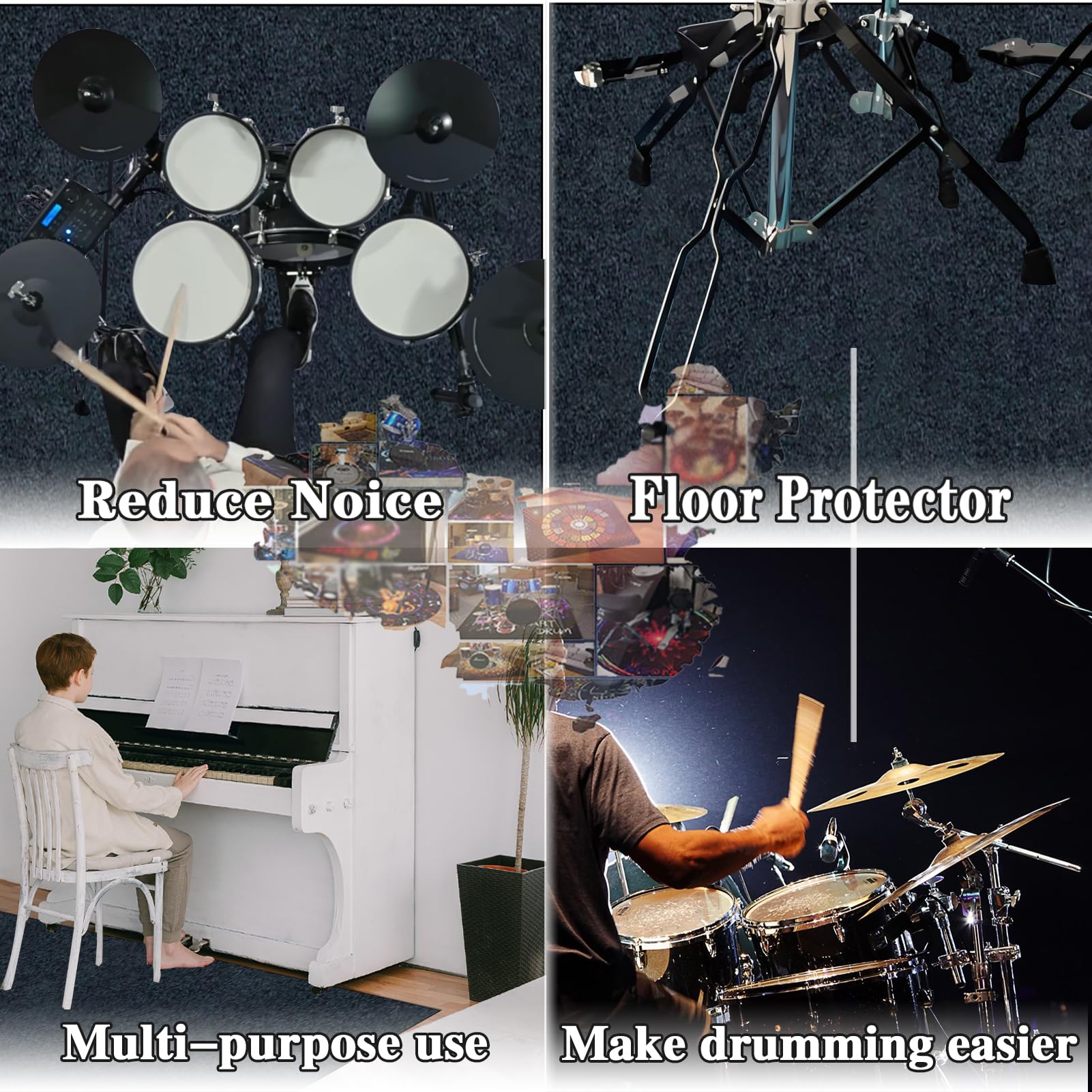 Schlagzeugteppich 160 x 140 cm Schallschutz Teppich Drum-Teppich Schallschutzmatte Professionelle Drum Teppich Musikinstrumente Bodenmatte rutschfest Schlagzeugteppiche Trommelteppich