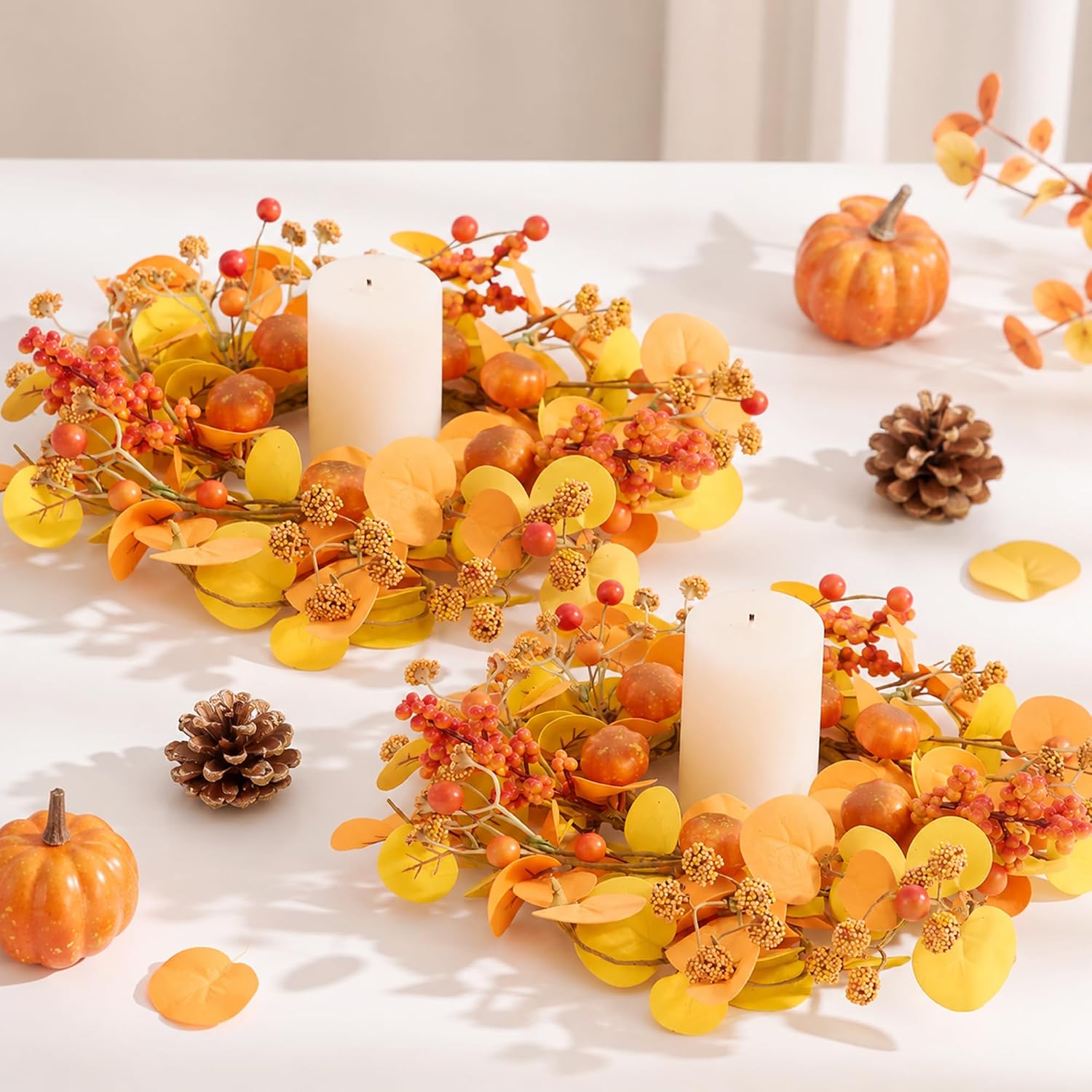 2 Pcs Small Mini Fall Wreaths, Eucalyptus Wreath for Kitchen Cabinet