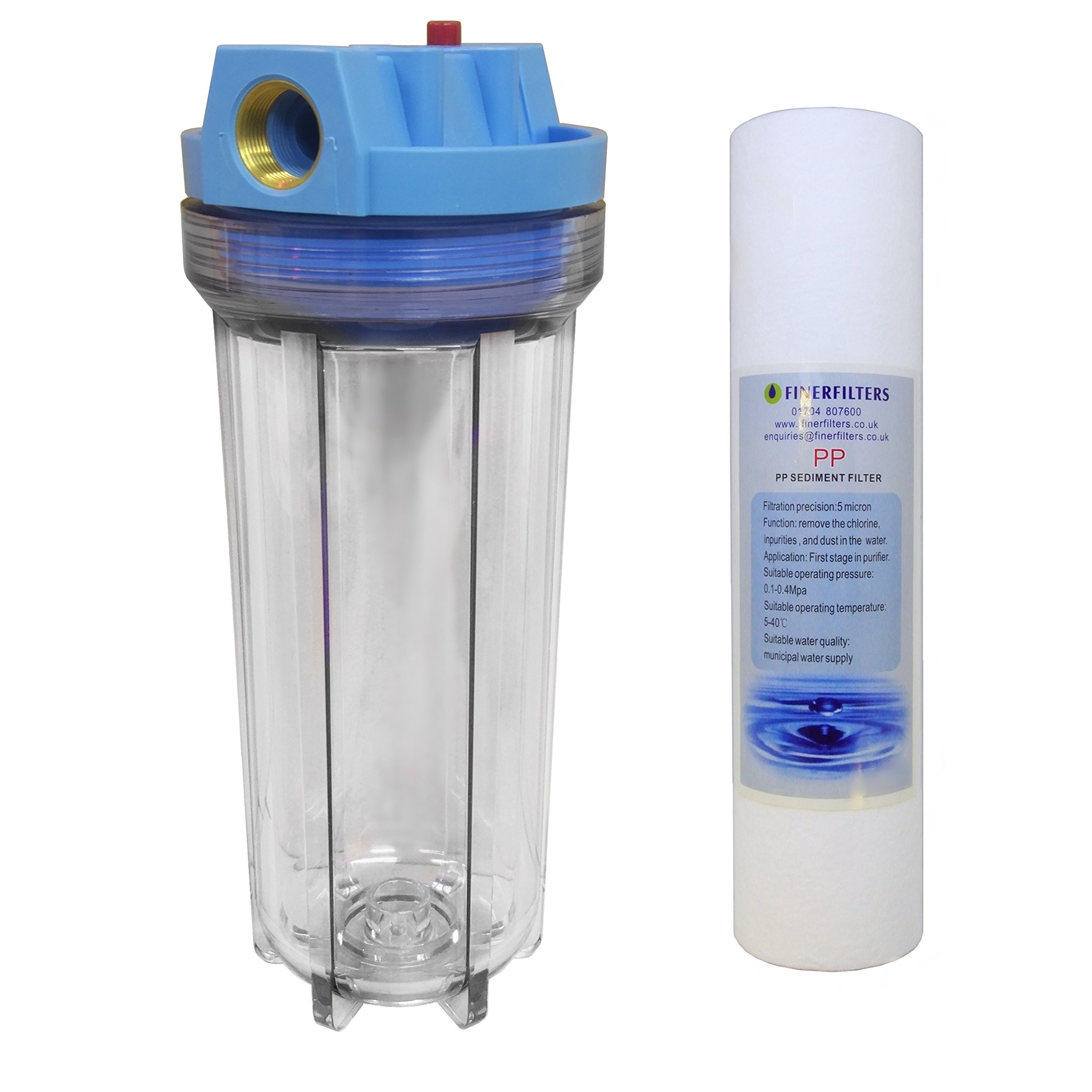 10" Standard Filter Clear Housing with 3/4" ports and Pressure Reducing Valve (+Sediment)