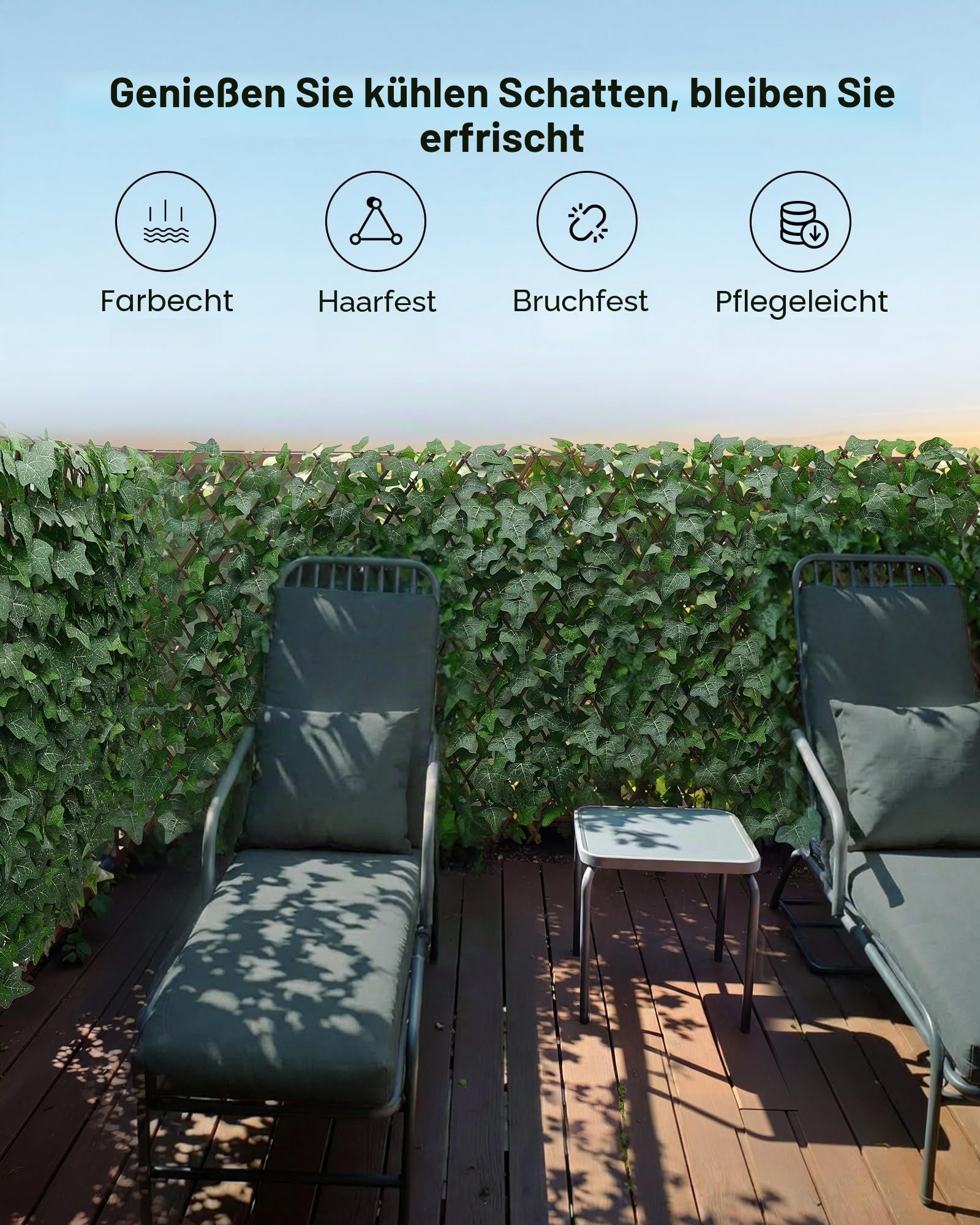 VEVOR Künstliche Hecke 63,5x320 cm, Pflanzenwand, Ausziehbarer Sichtschutz, Efeu-Sichtschutzzaun, Windschutz, Heckenzaun, Kunstpflanzen Balkonverkleidung für Hochzeiten, Außengärten, Hinterhöfe