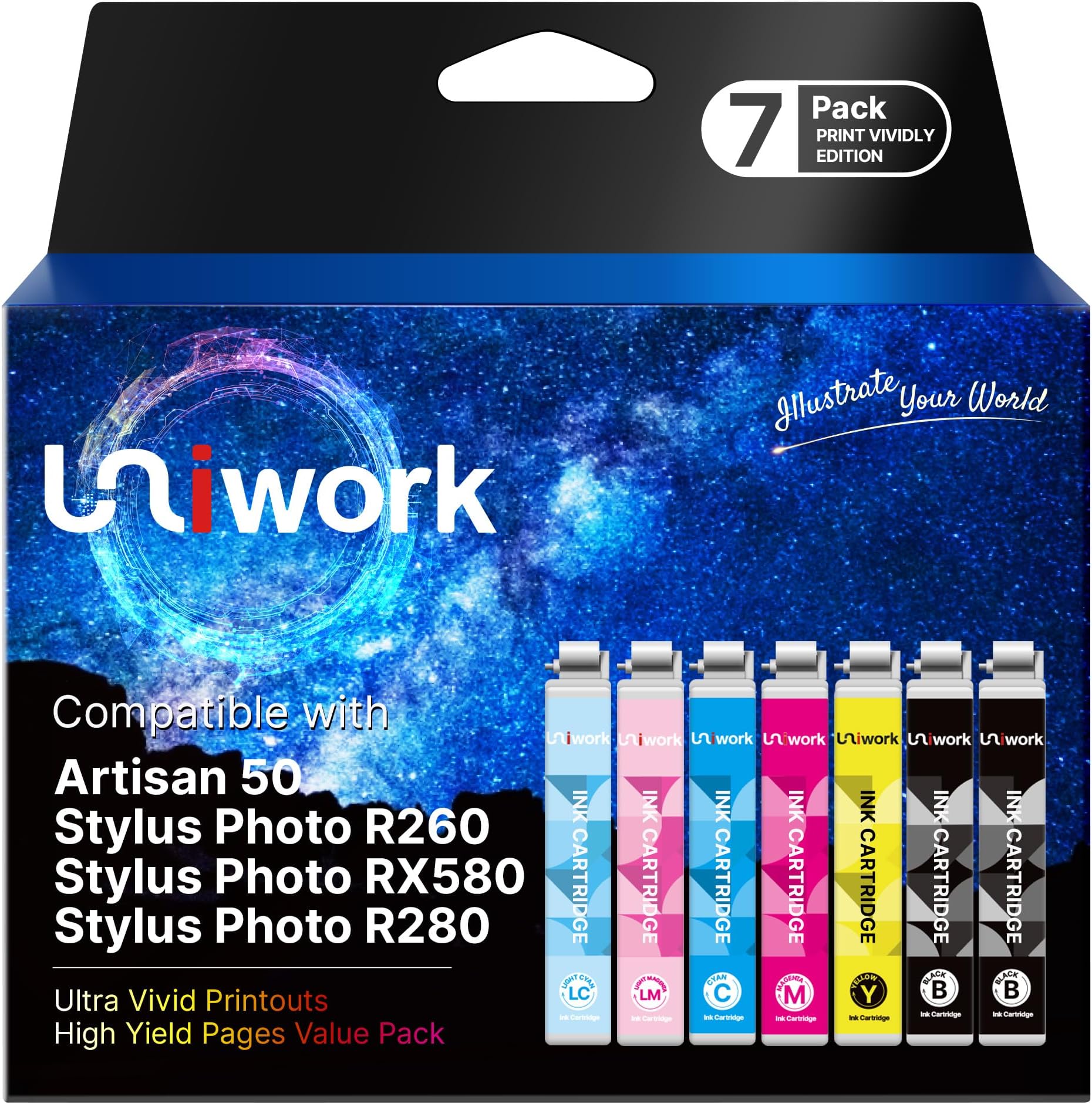 78 Ink Cartridge remanufactured for Epson 78 T078 use in Artisan 50 Stylus Photo R260 R280 R380 RX580 RX595 RX680 Printer Tray (7 Pack)