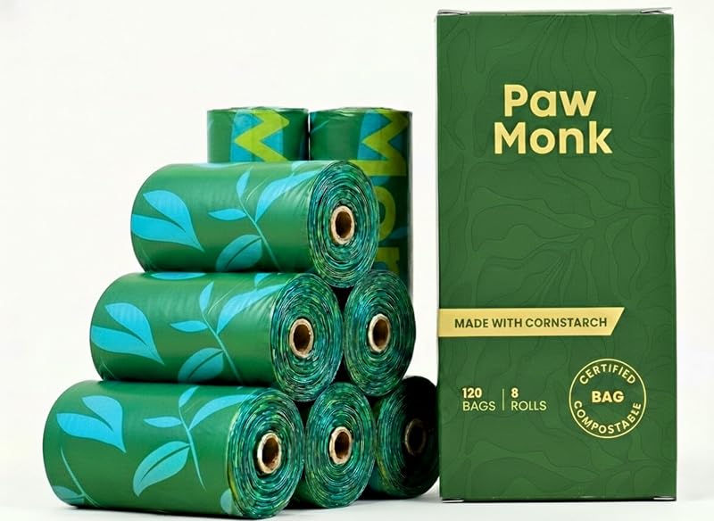 Certified Home Compostable Dog Poop Bags Rolls Refill-120 Bags, Extra Thick 20 Micron, Leakproof & Easy Open doggy poop bags, Unscented