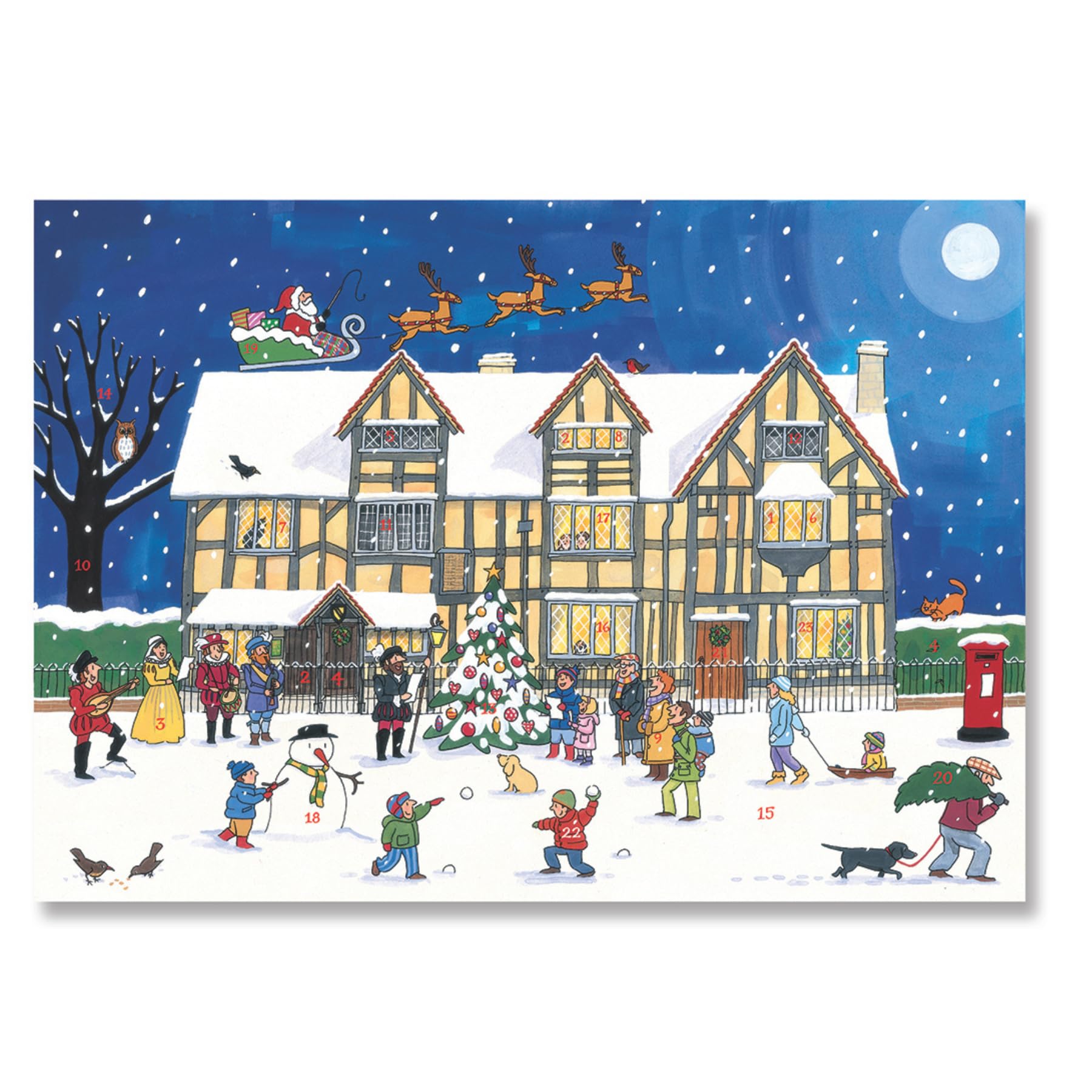 Traditional Advent Calendar - Alison Gardiner Shakespeare’s Birthplace Design - Paper Holiday Countdown Calendar - Large 11.7x16.5 Inches