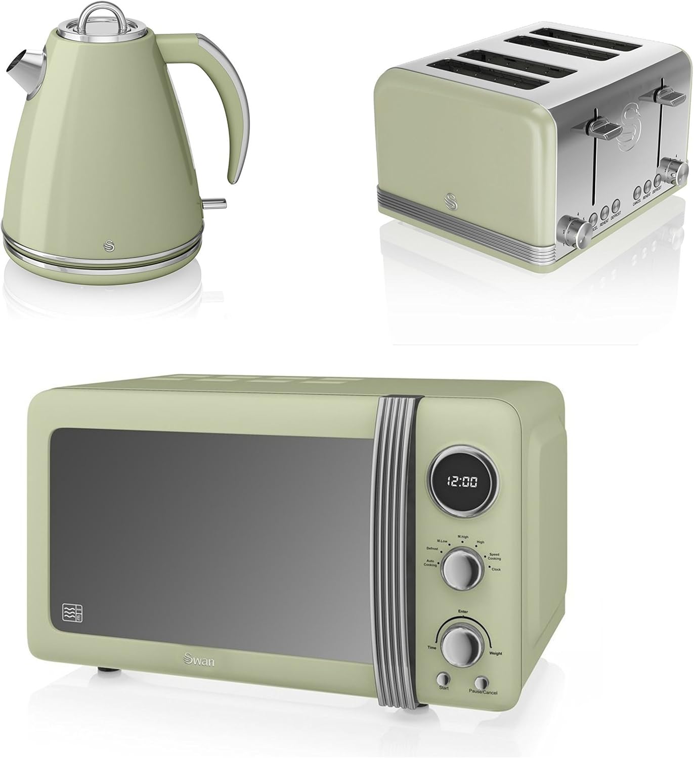 Swan Kitchen Green Appliance Retro Stylish Set Digital 20 Litre