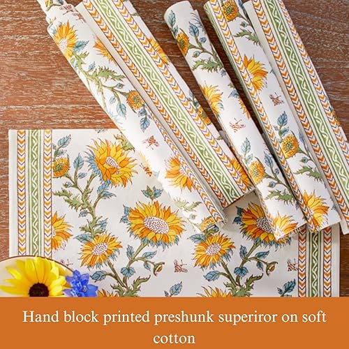 Miniatura 4 de Saffron Marigold Set of 6 Yellow Fabric Placemats - 100% Quality Cotton, Non Slip Kitchen Mat for Dining Table, Boho Kitchen Decor, 15" x 20" for