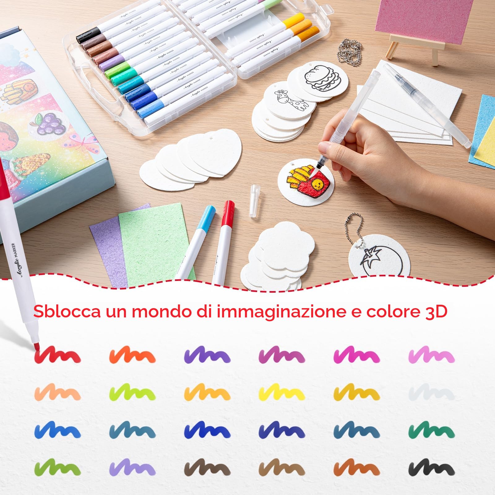 EXTSUD Magico Puffy Paint, 68 pezzi 3D Schiuma Texture Set da pittura per bambini con 30 fogli di carta da colorare, 24 pennarelli, accessori fai da te e set creativo