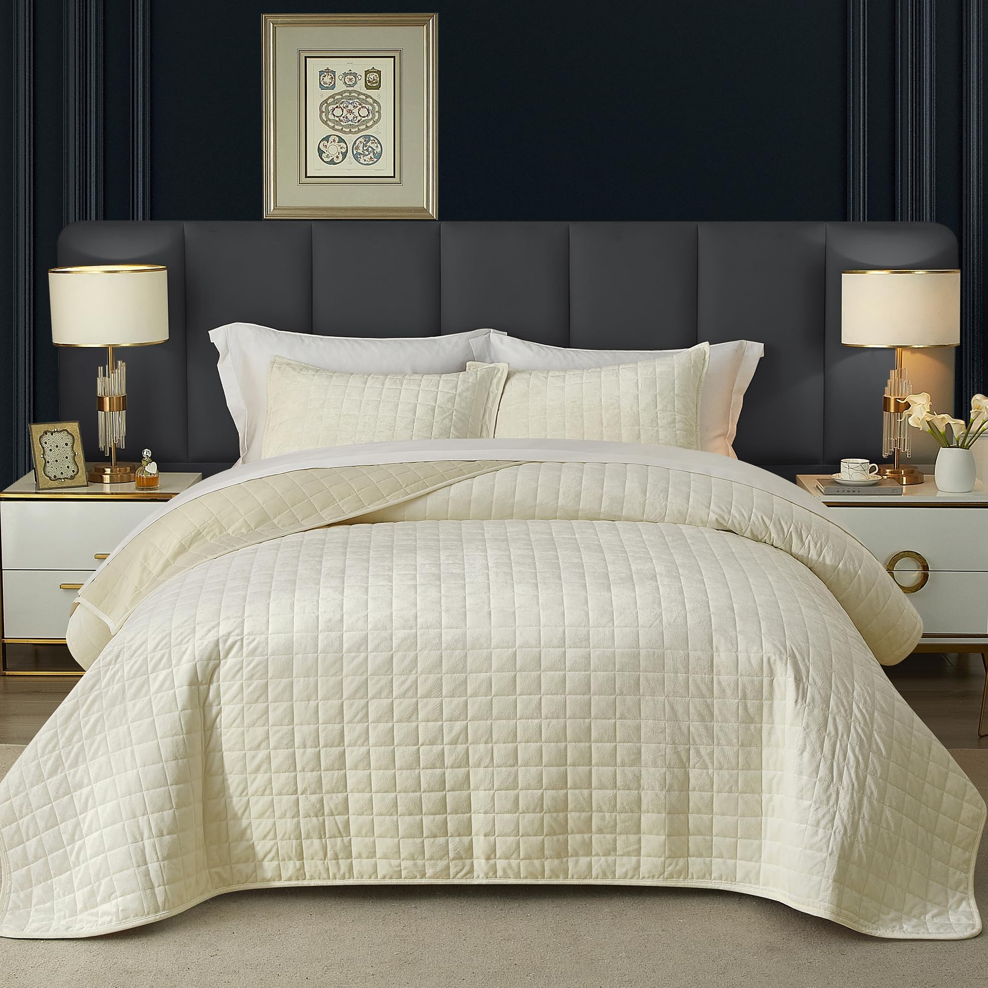 ARL HOME King Size Quilt Set, Oversized Plaid Patchwork, Microfiber Lightweight Reversible Bedspread Coverlet