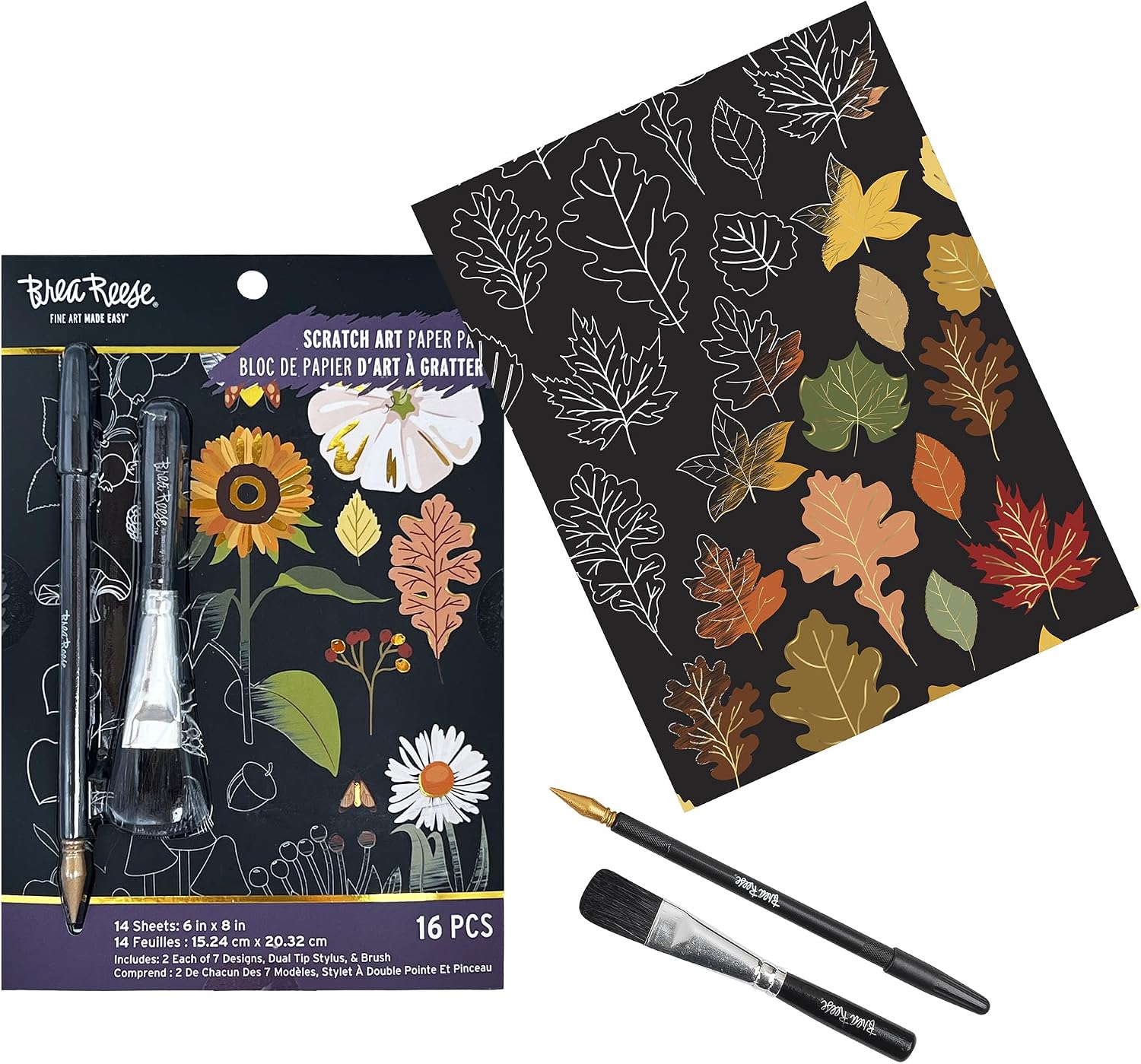 Brea Reese Fall Foraging Scratch Art Paper Pad - 14 Sheets & Tools image 4