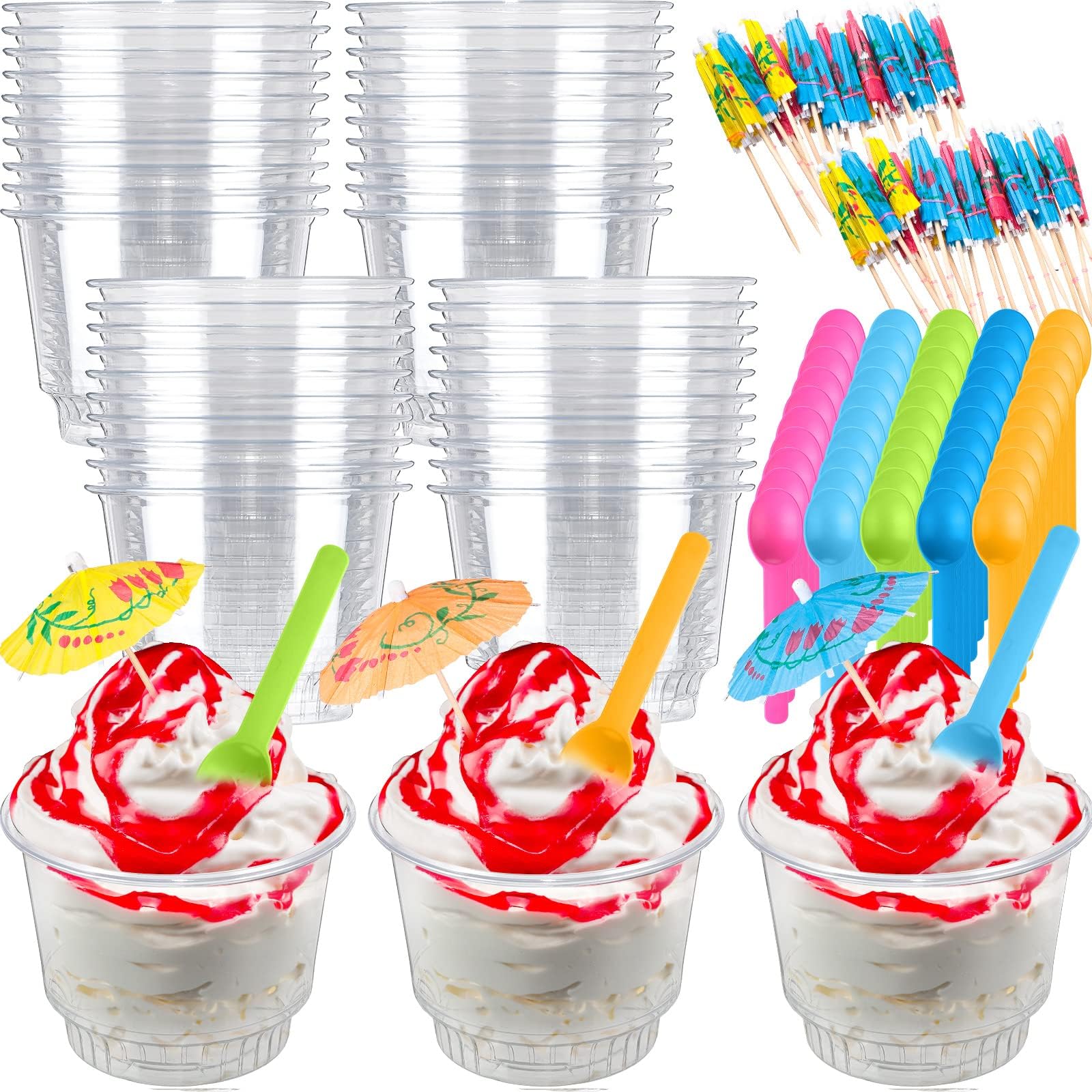 4 Set Plastic Ice Cream Cups With Spoons Sundae Dessert Bowls For - View #14